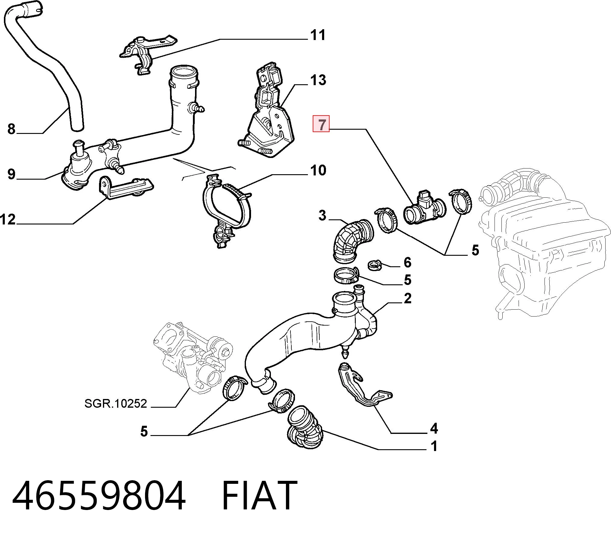 46559804 Fiat/Alfa/Lancia Czujnik przepływu powietrza, przepływomierz powietrza M.A.F.