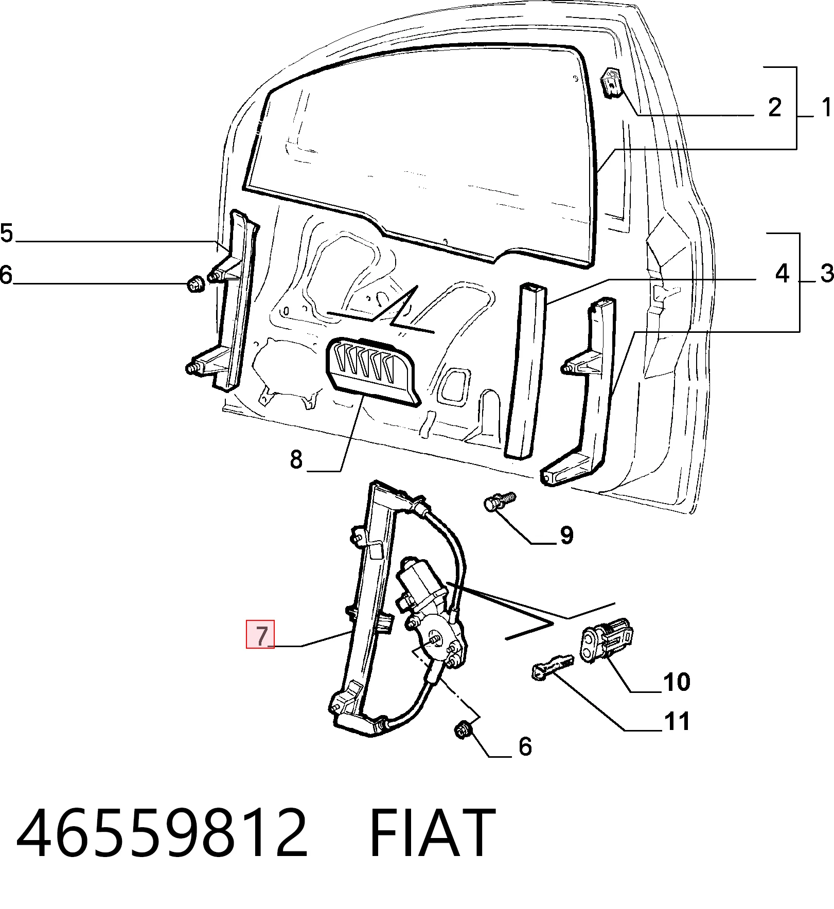 Do koszyka Mechanizm podnoszenia szyby drzwi przednich lewych Fiat Brava  182