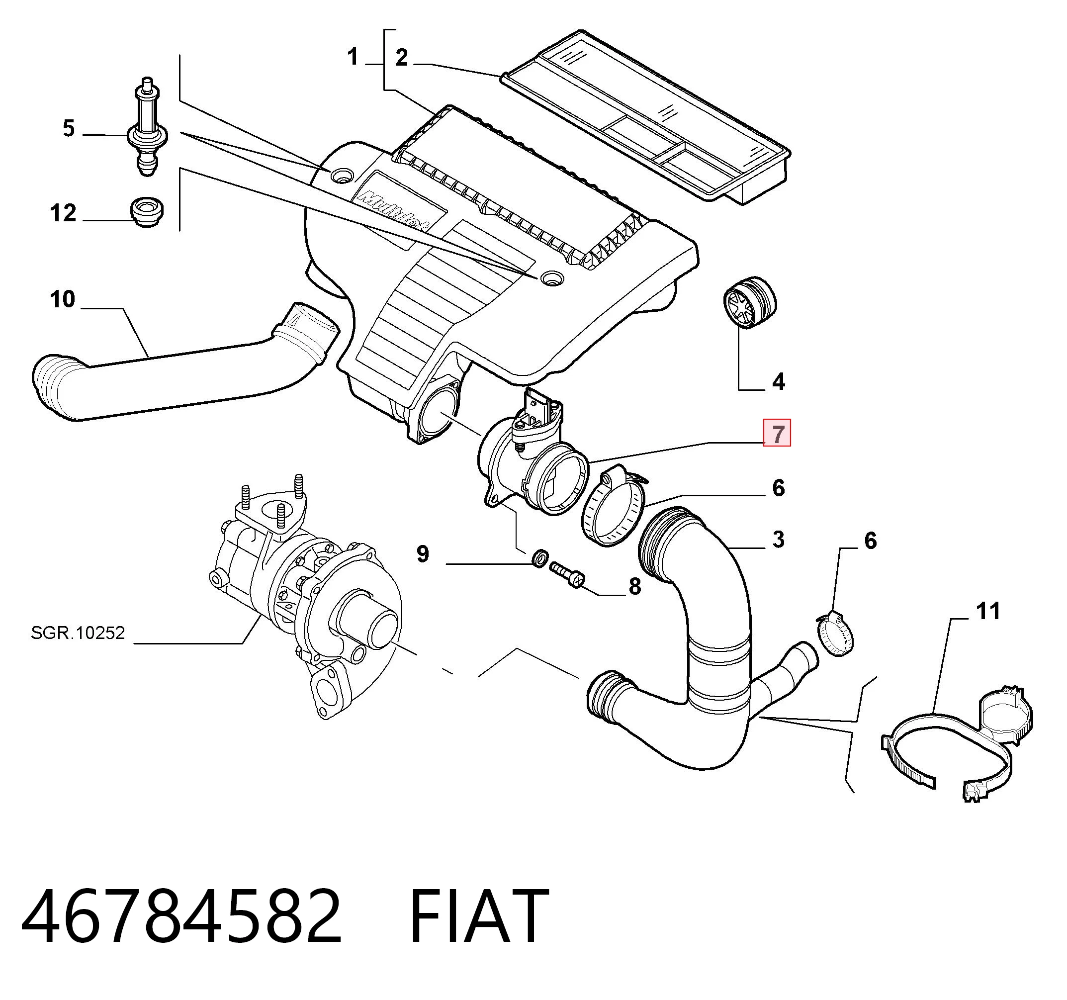 46784582 Fiat/Alfa/Lancia Czujnik przepływu powietrza, przepływomierz powietrza M.A.F.