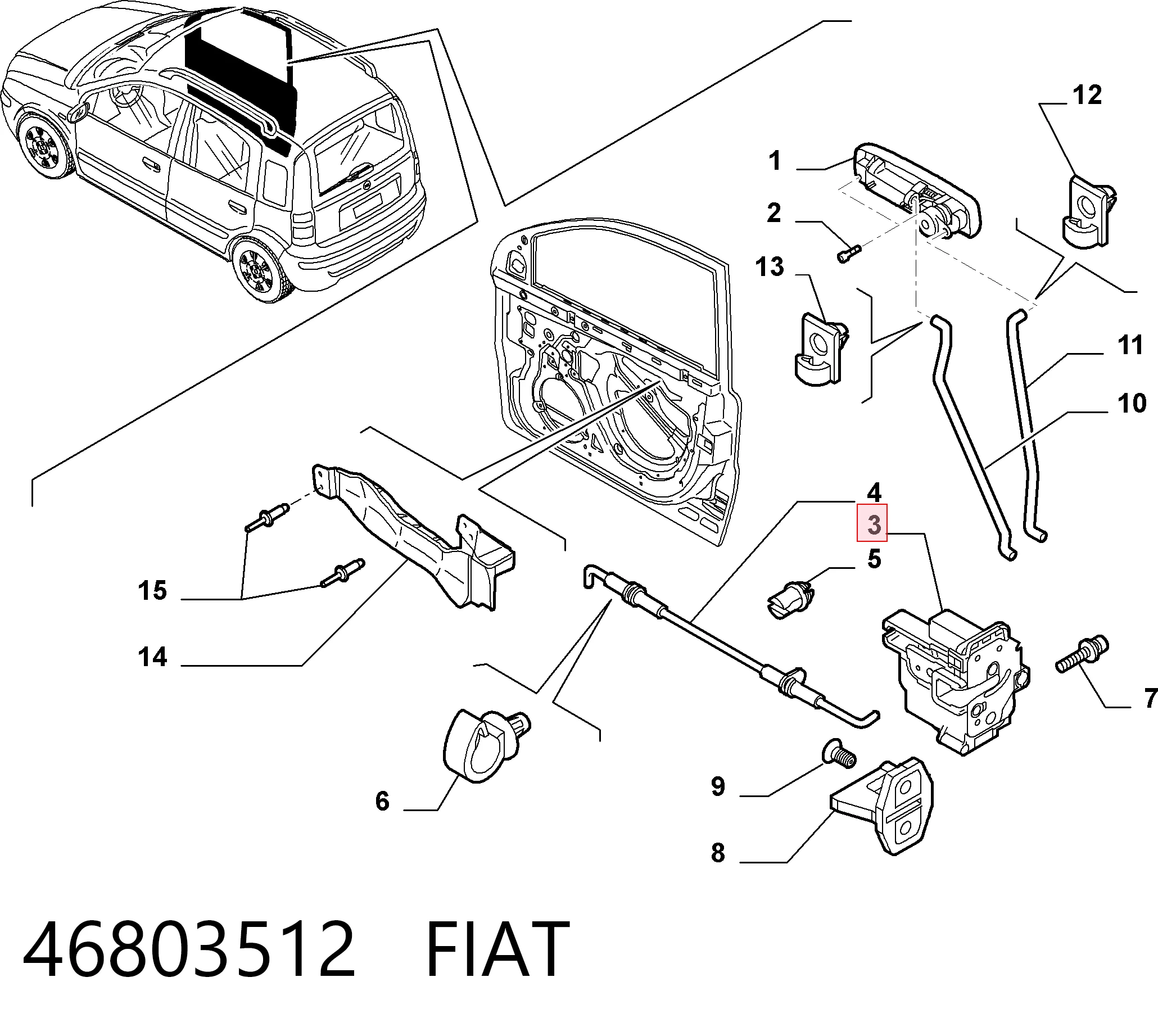 Zamek drzwi przednich lewych Fiat Panda II hatchback (169A) (2003 - 2013) cena, od 61,35 USD