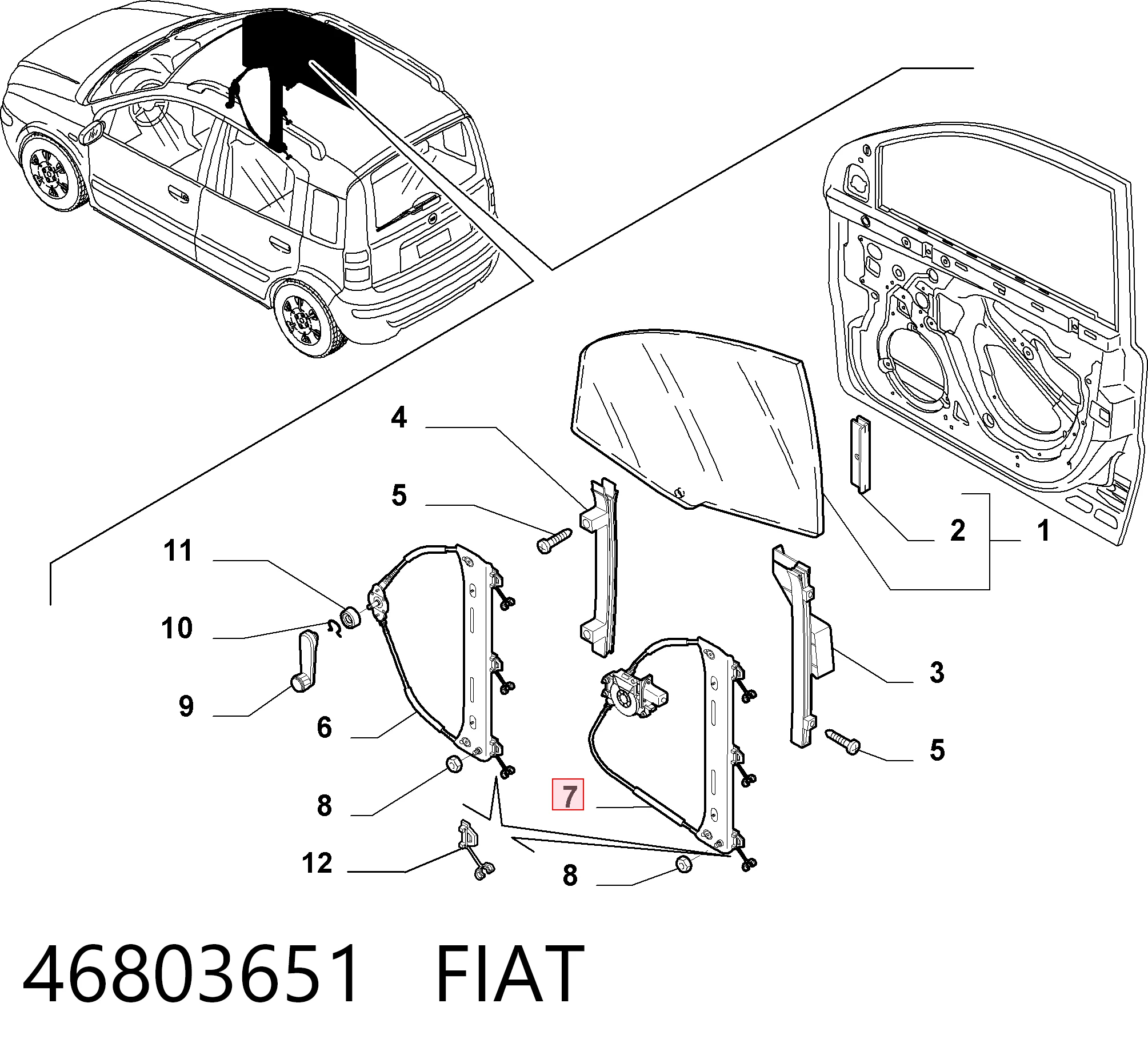 Do koszyka Mechanizm podnoszenia szyby drzwi przednich prawych Fiat Panda II 169A