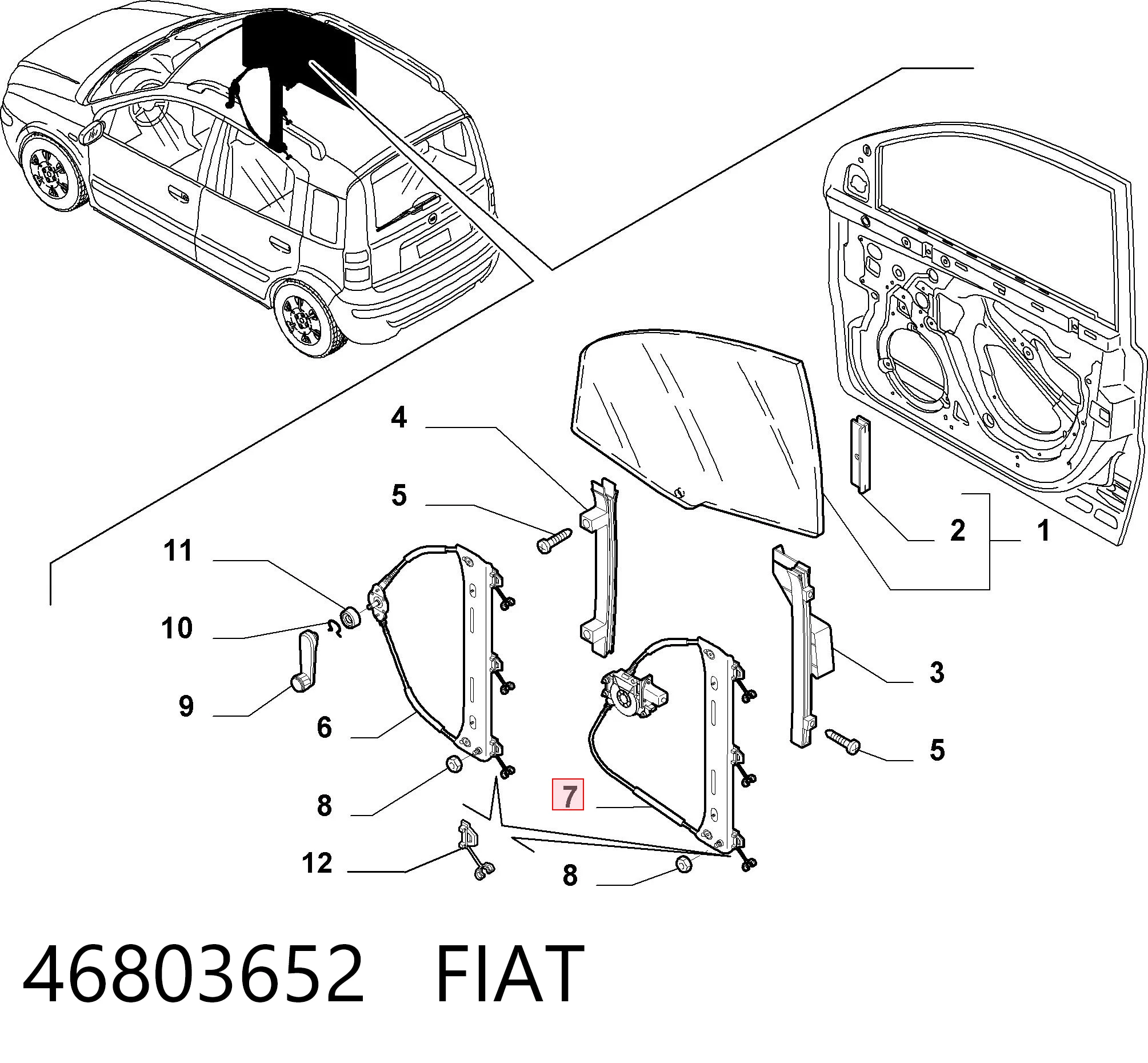  Mechanizm podnoszenia szyby drzwi przednich lewych Fiat Panda 2