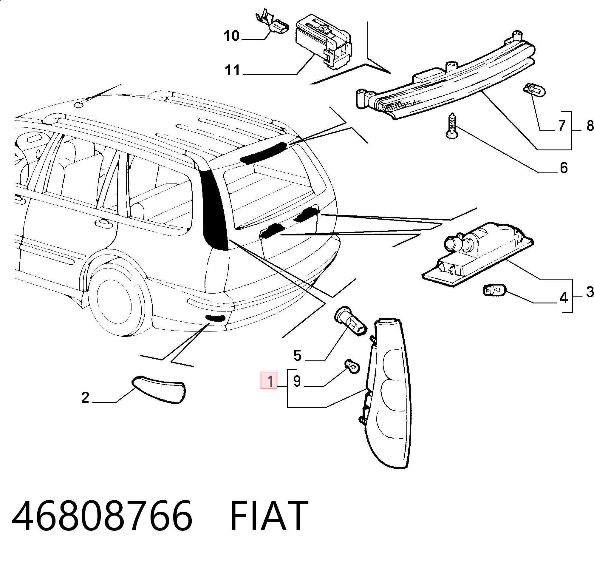 Do koszyka Lampa zespolona tylna prawa Fiat Marea  185