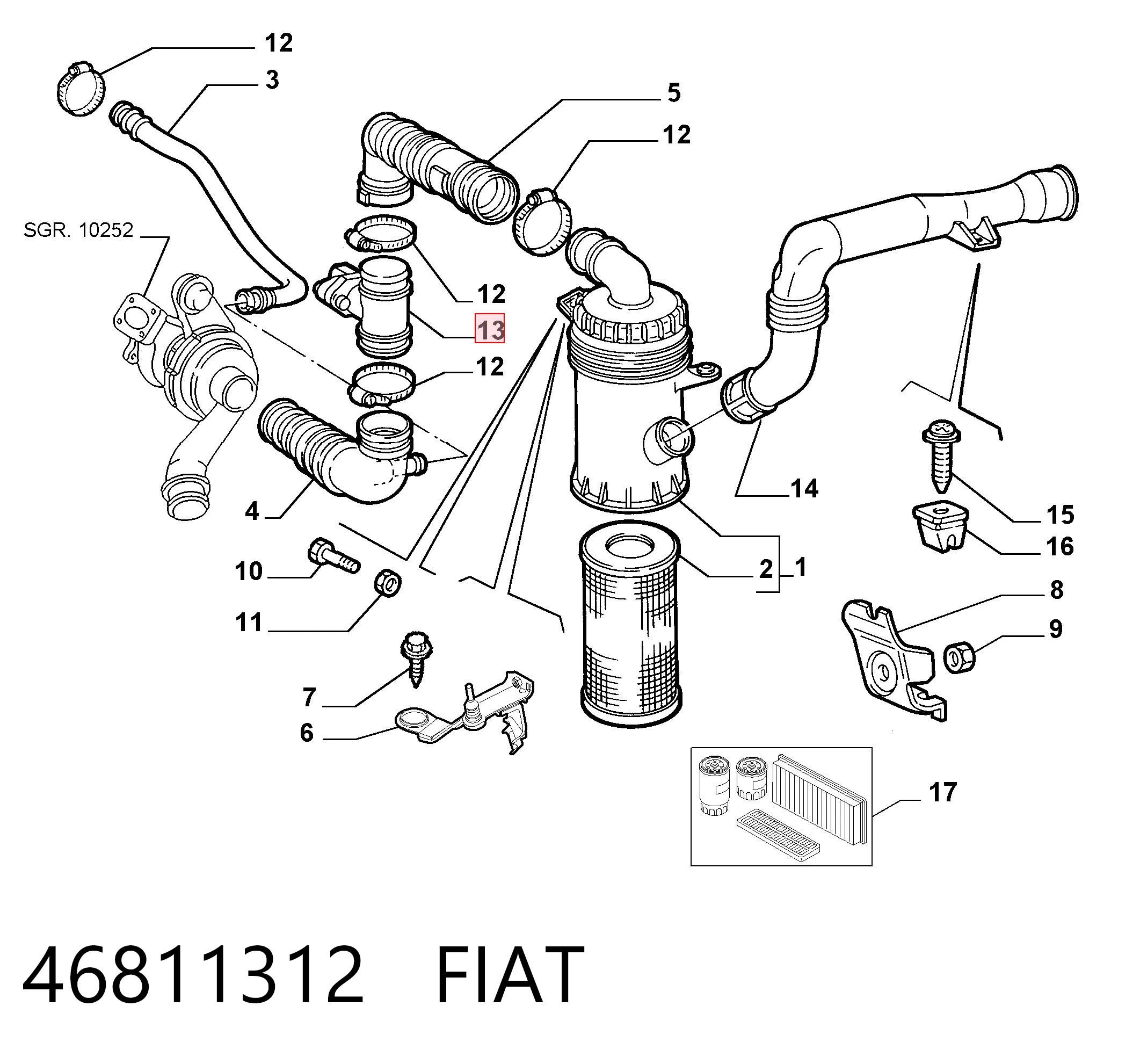 46811312 Fiat/Alfa/Lancia Czujnik przepływu powietrza, przepływomierz powietrza M.A.F.