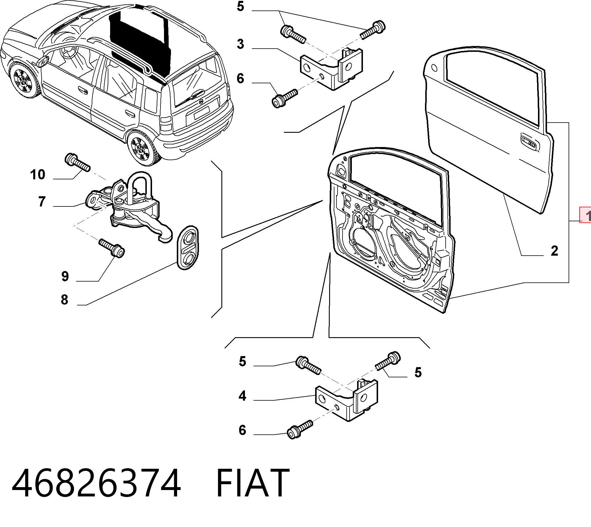 Drzwi przednie prawe do Fiat Panda II 169A