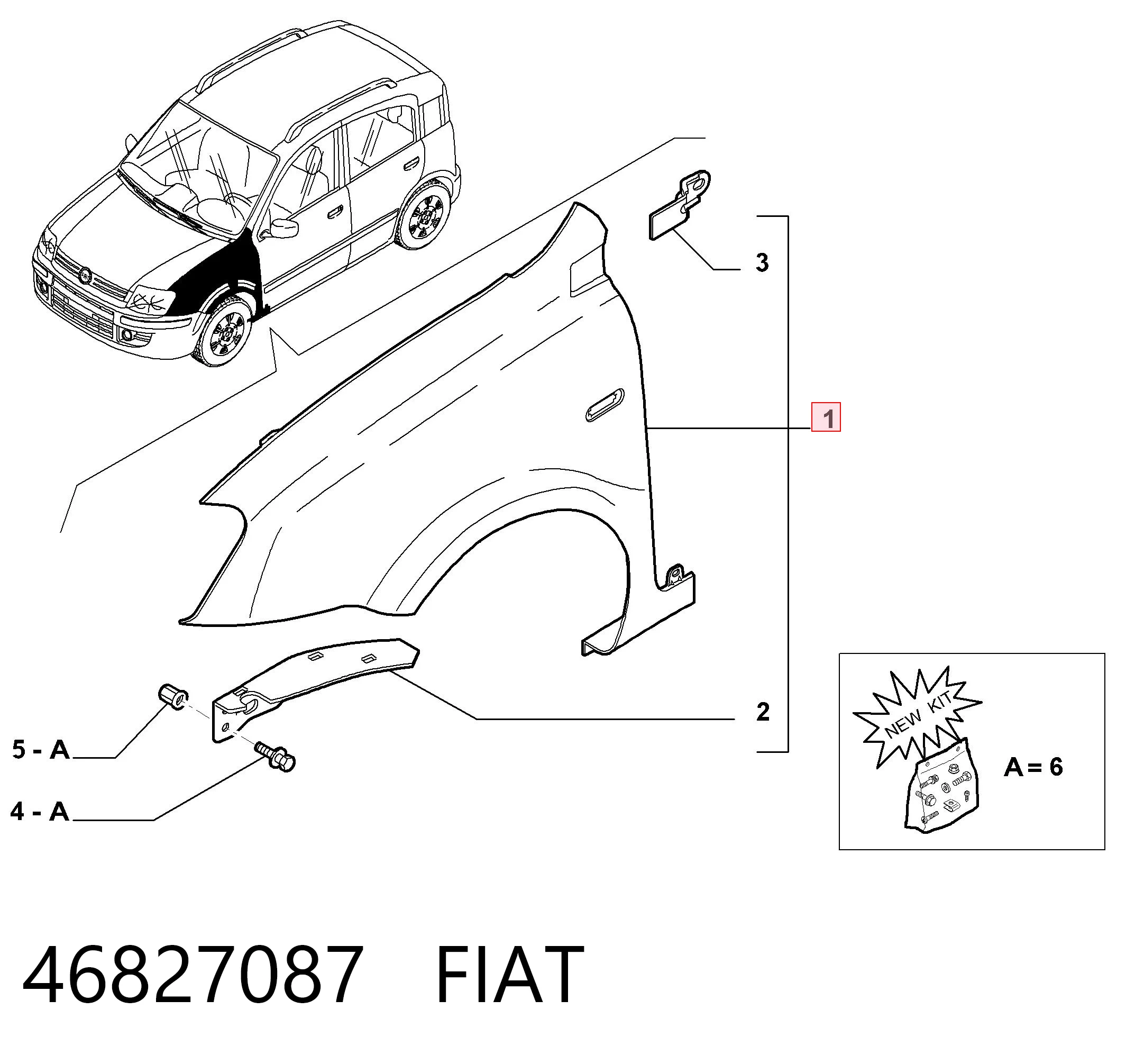 Błotnik przedni prawy do Fiat Panda II 169A