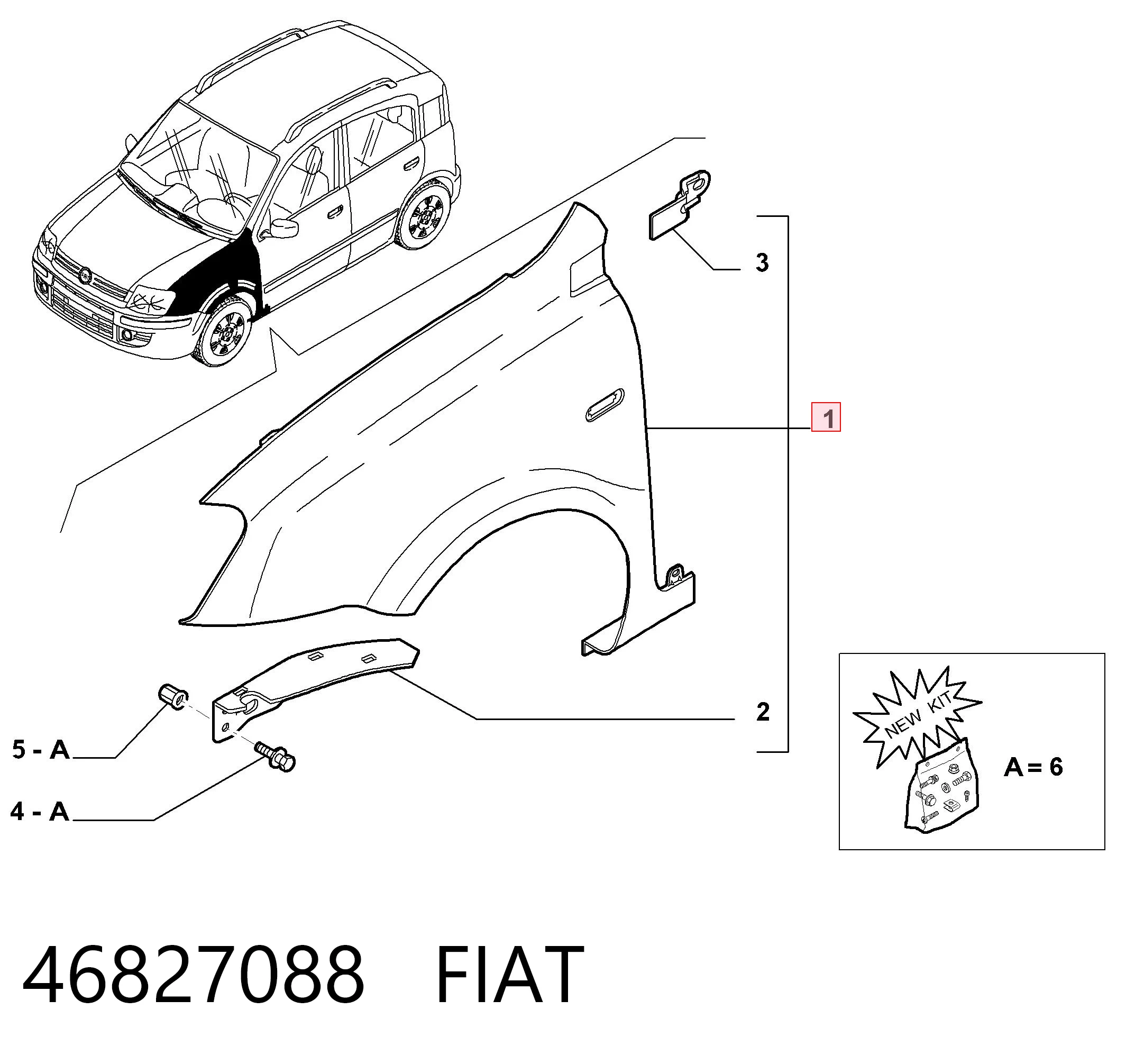 Do koszyka Błotnik przedni lewy Fiat Panda II 169A