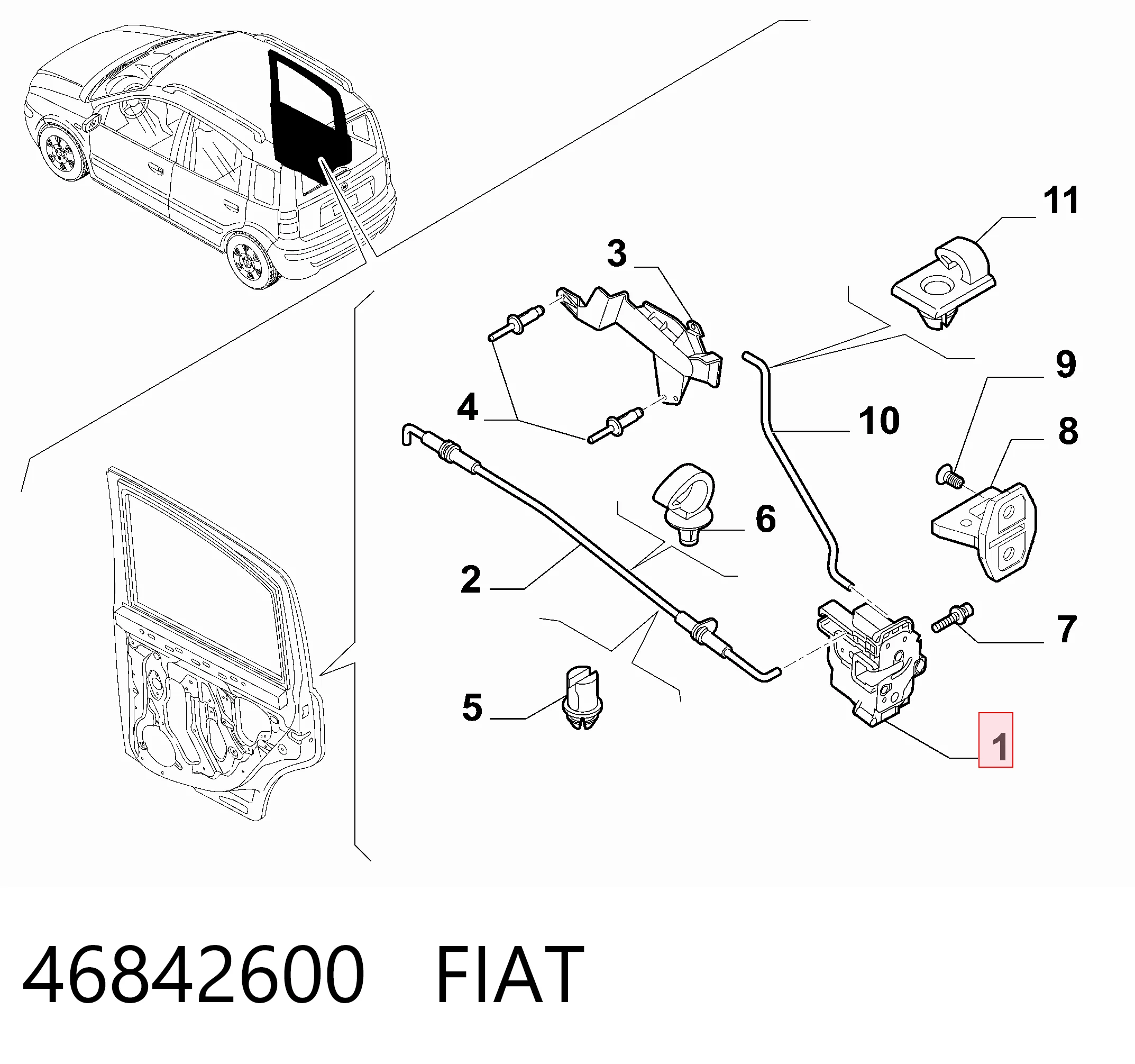 Zamek drzwi tylnych lewych Fiat Panda II hatchback (169A) (2003 - 2013) cena, od 54,75 USD