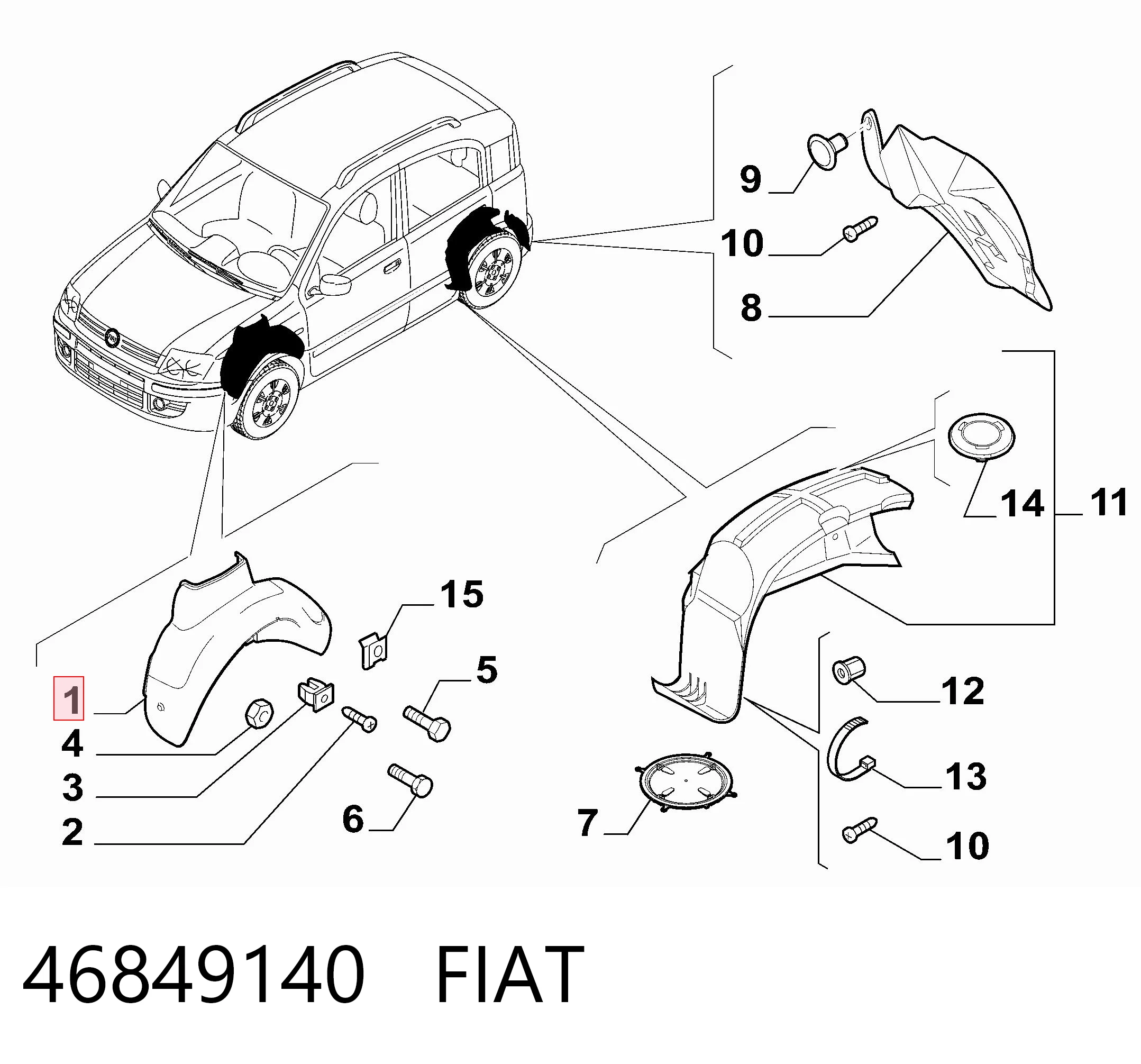 Nadkole błotnika przedniego lewe do Fiat Panda II 169A