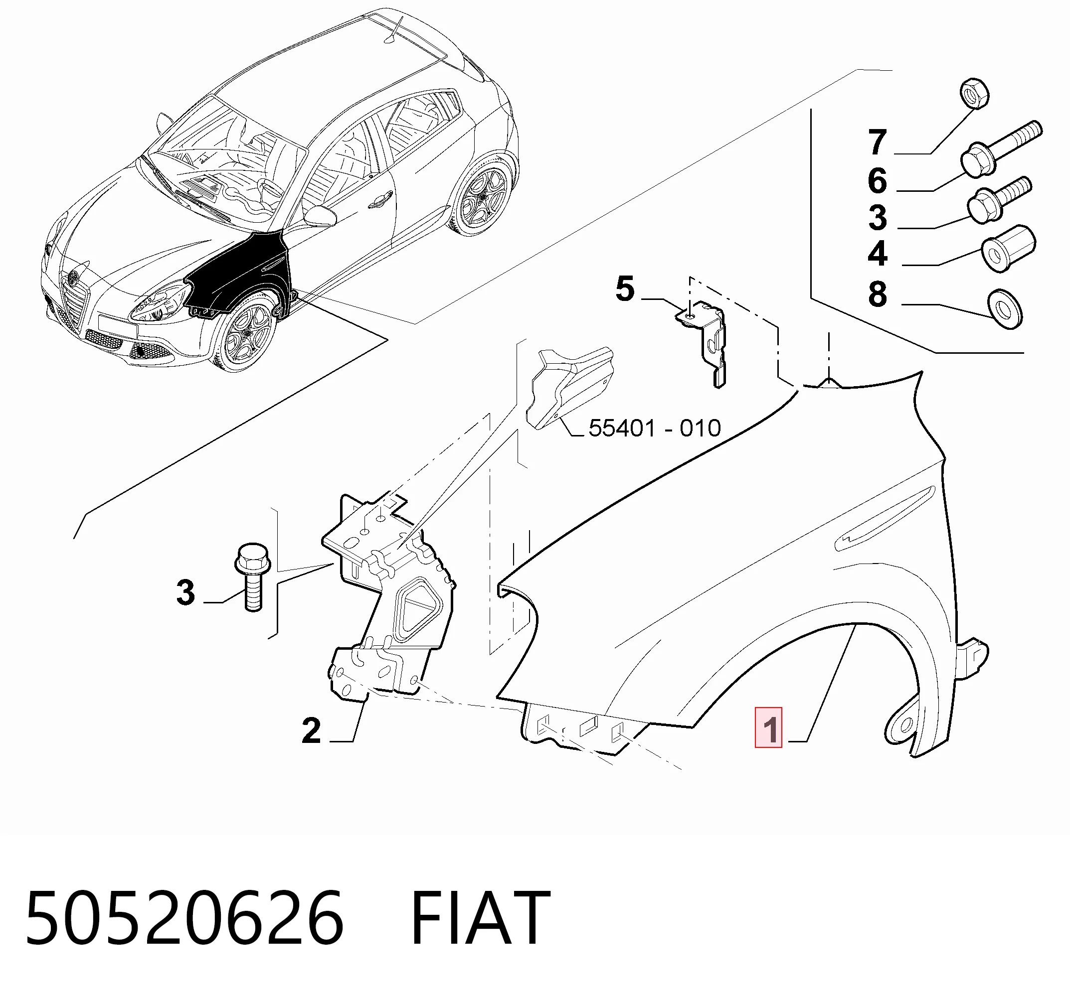 Błotnik przedni prawy do Alfa Romeo Giulietta  940