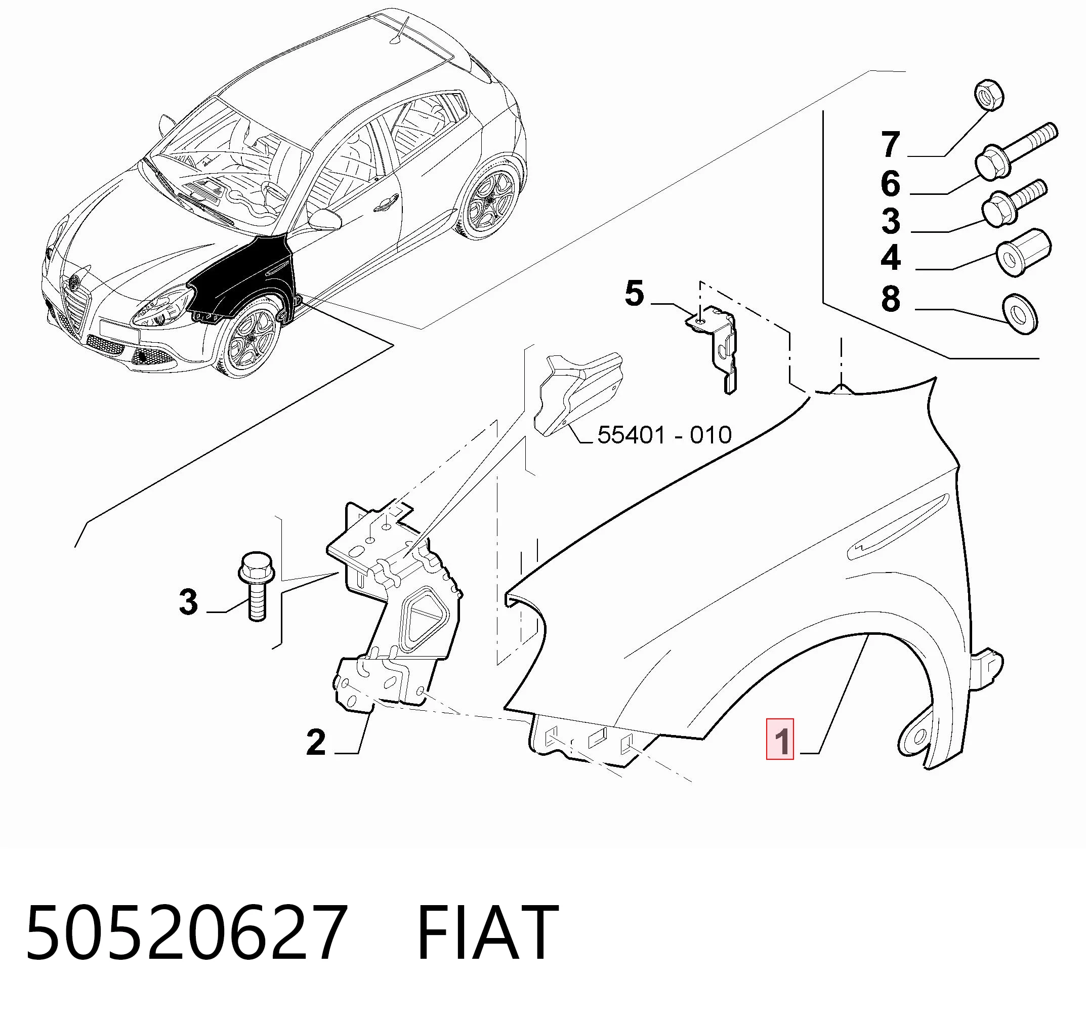 Błotnik przedni lewy do Alfa Romeo Giulietta  940
