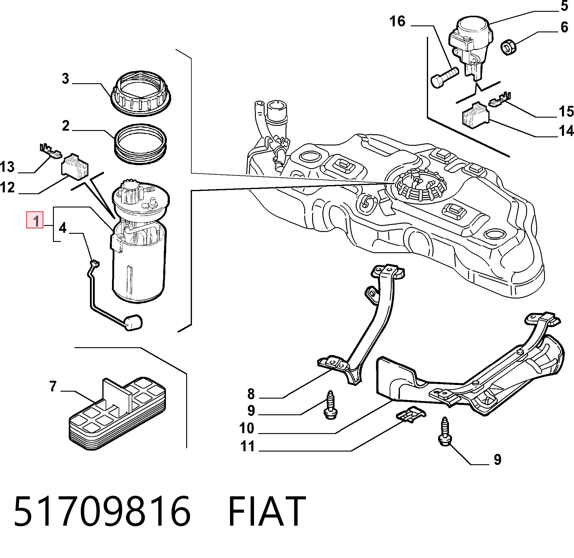 51709816 Fiat/Alfa/Lancia Moduł pompy paliwowej z czujnikiem poziomu paliwa
