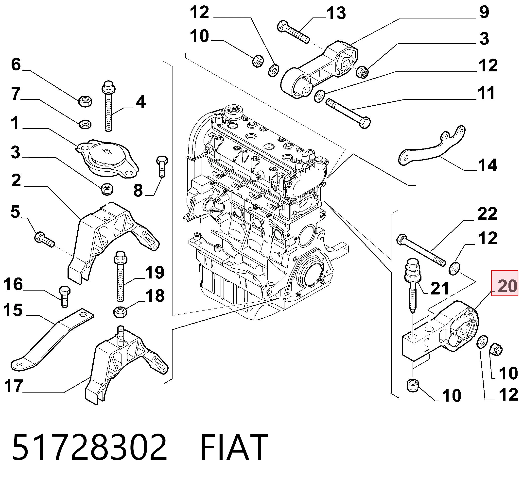 Poduszka (podpora) silnika tylna do Fiat Panda 169A