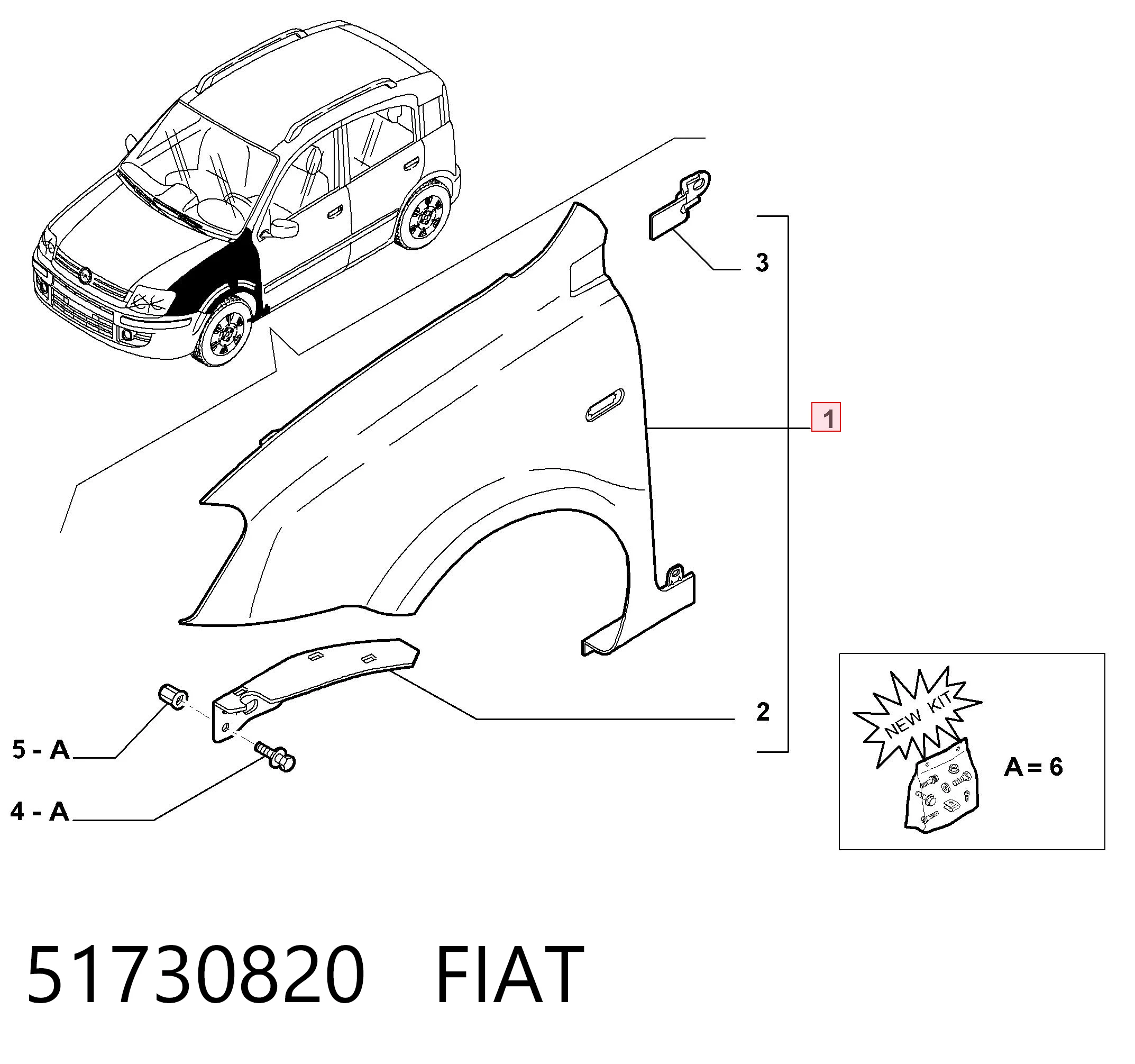Błotnik przedni prawy Fiat Panda II hatchback (169A) (2003 - 2013) cena, od 84,28 USD