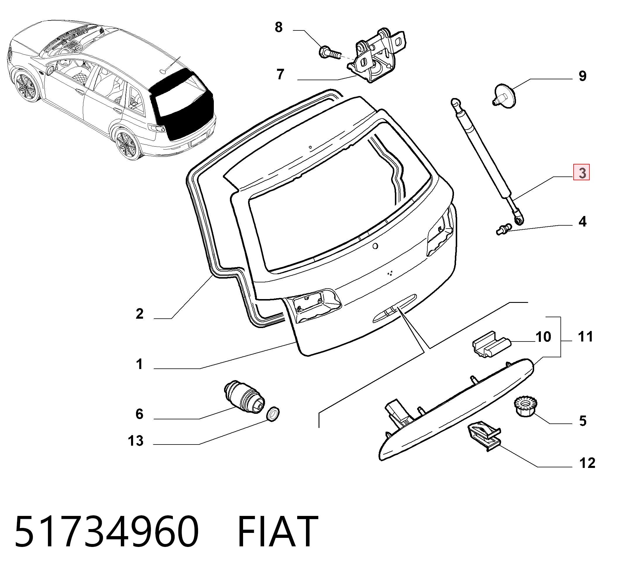 Do koszyka Amortyzator klapy bagażnika (3/5 drzwi-tylnych) Fiat Croma II 194