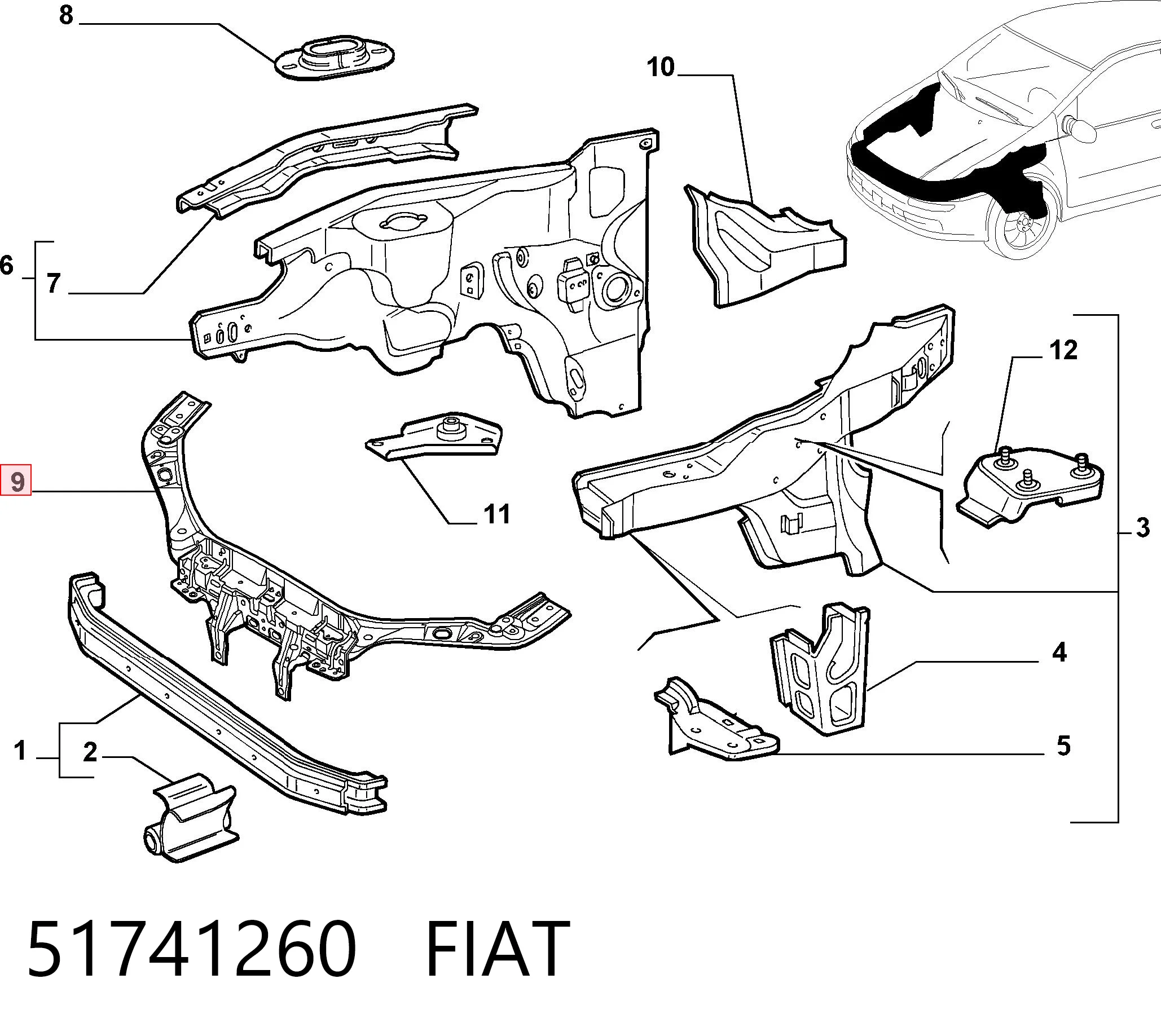 Osłona chłodnicy kompletna (panel mocowania reflektorów) Fiat Punto II hatchback (188) (1999 - 2012) cena, od 79,41 USD