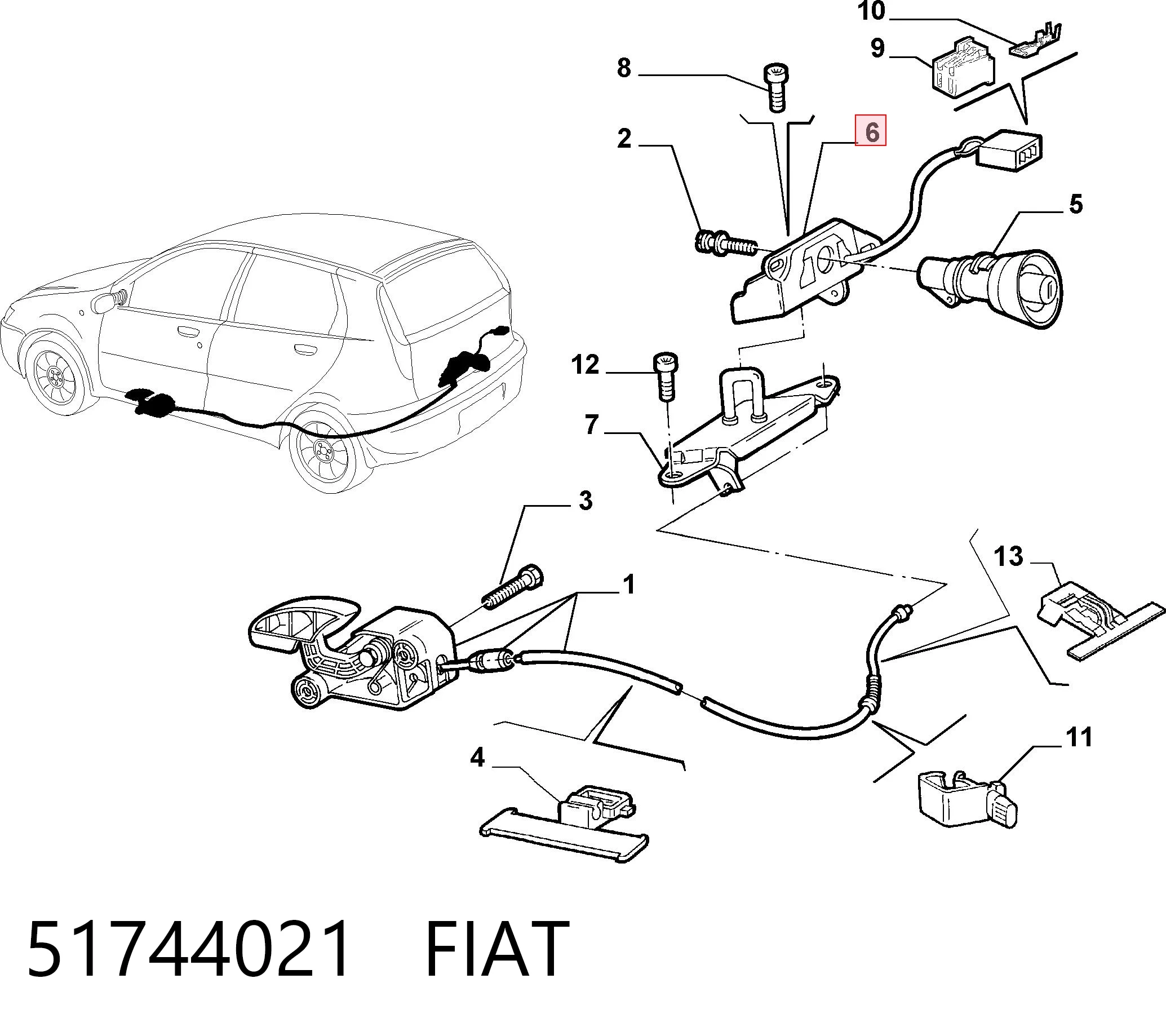 Do koszyka Zamek klapy bagażnika (3/5 drzwi tylnych) Fiat Punto II 188