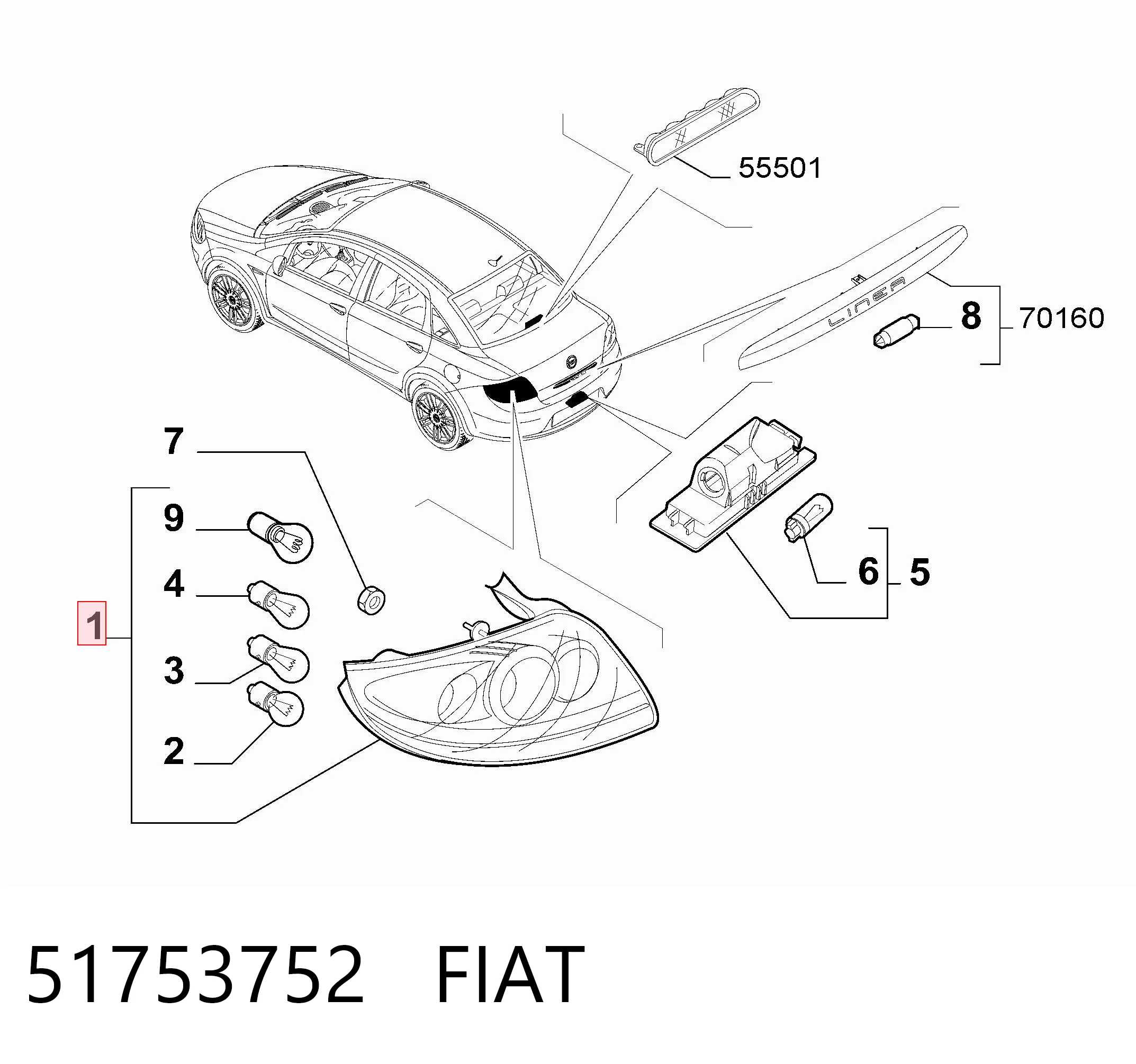 Lampa zespolona tylna prawa Fiat Linea sedana (323) (2007 - 2026) cena, od 104,35 USD
