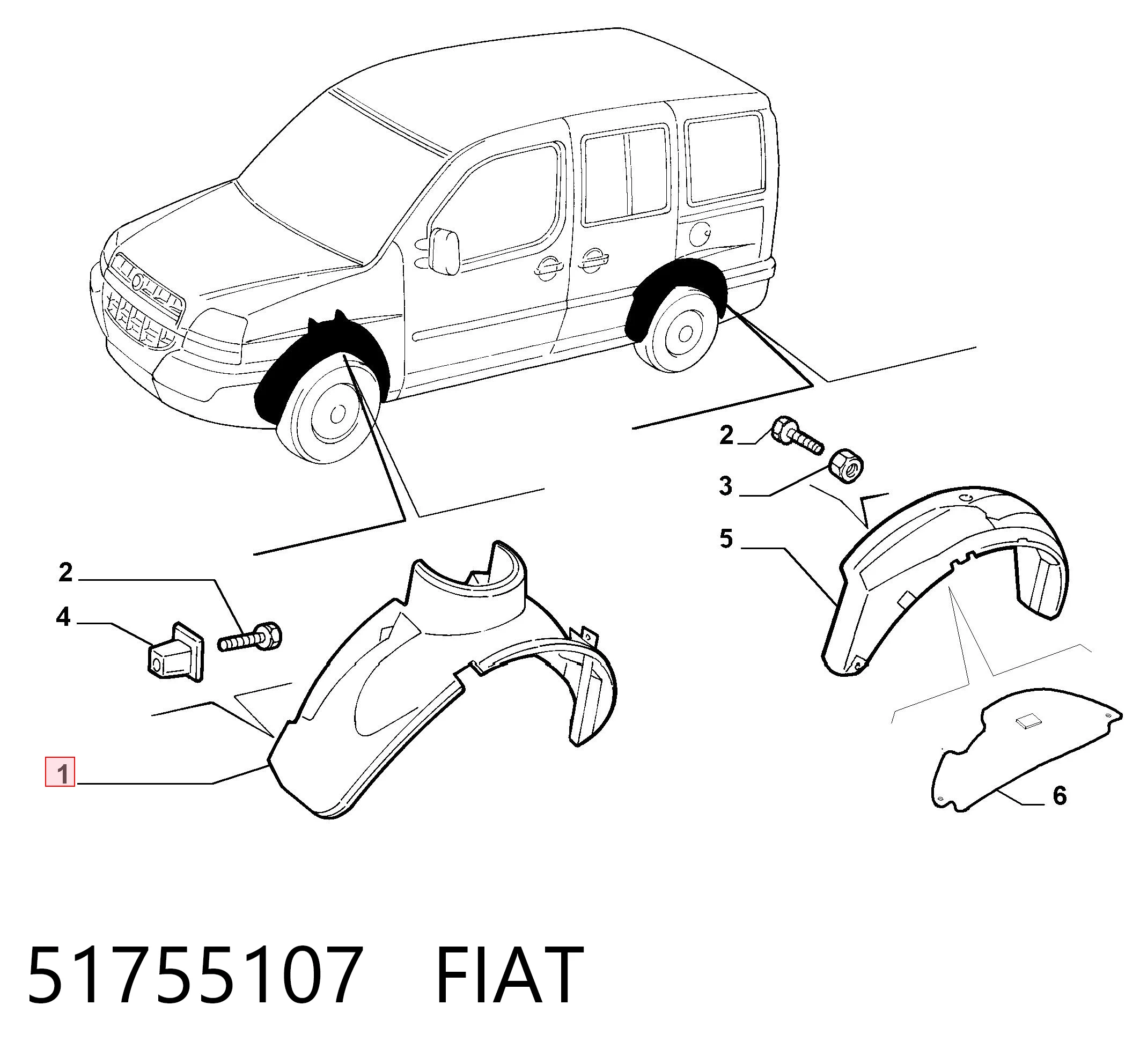 Do koszyka Nadkole błotnika przedniego prawe Fiat Doblo I 223