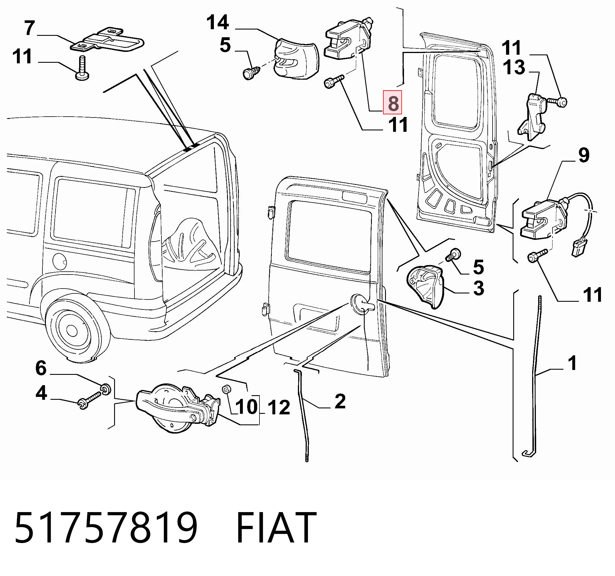 51757819 Fiat/Alfa/Lancia Zamek drzwi tylnych lewych skrzydłowych górny
