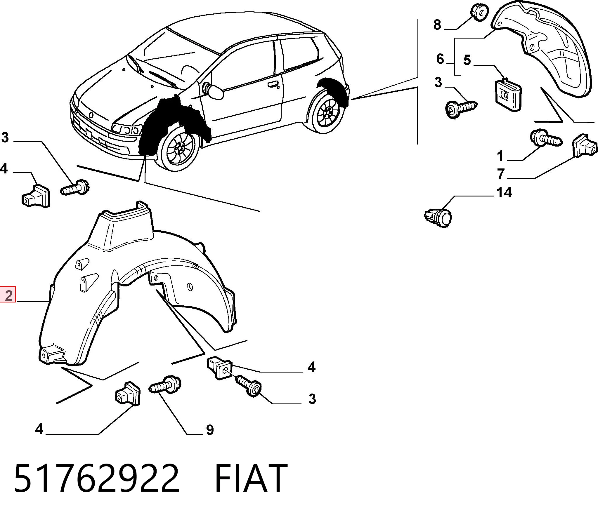 Nadkole błotnika przedniego prawe do Fiat Punto II 188