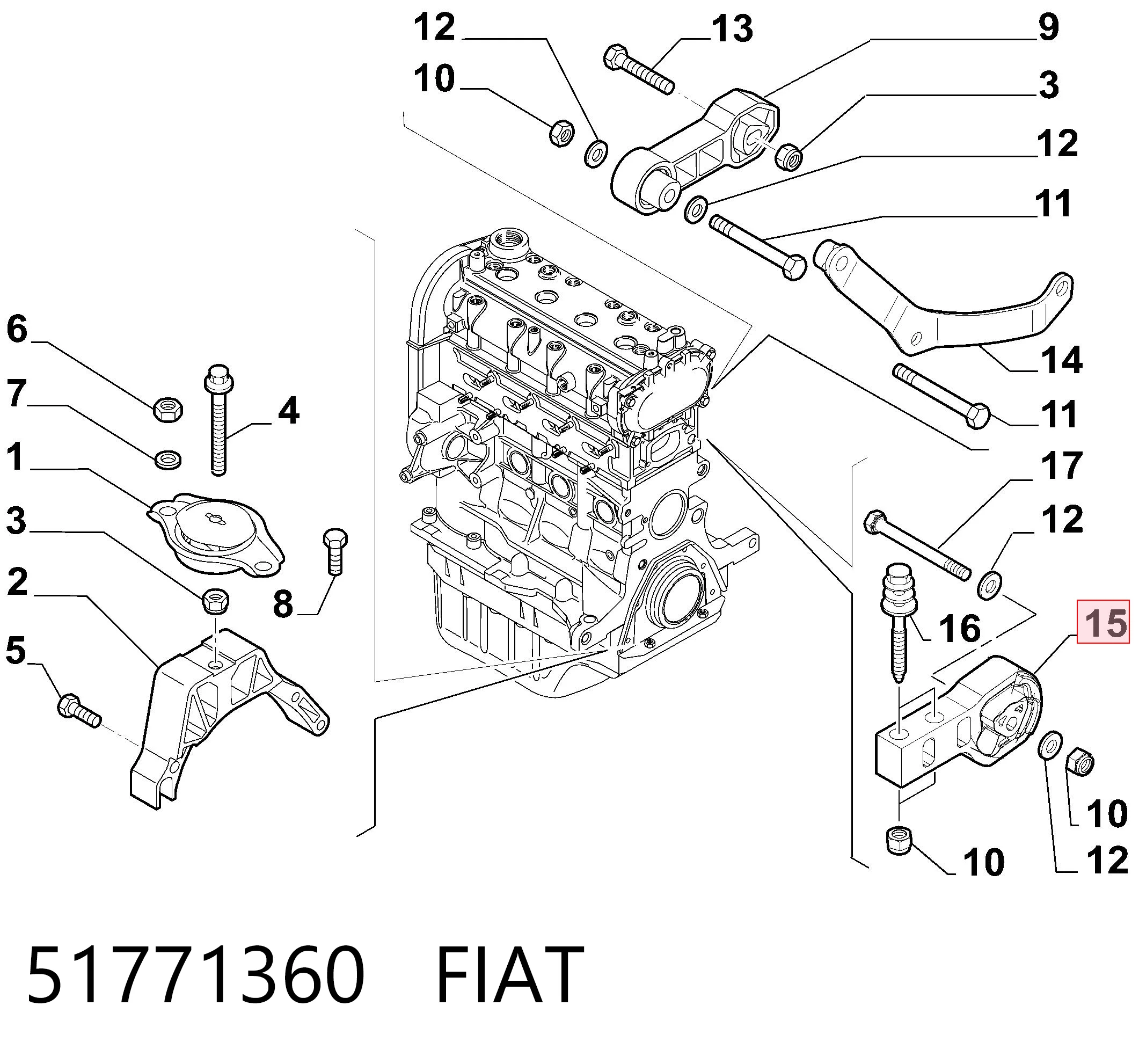 Poduszka (podpora) silnika tylna Fiat Panda 2
