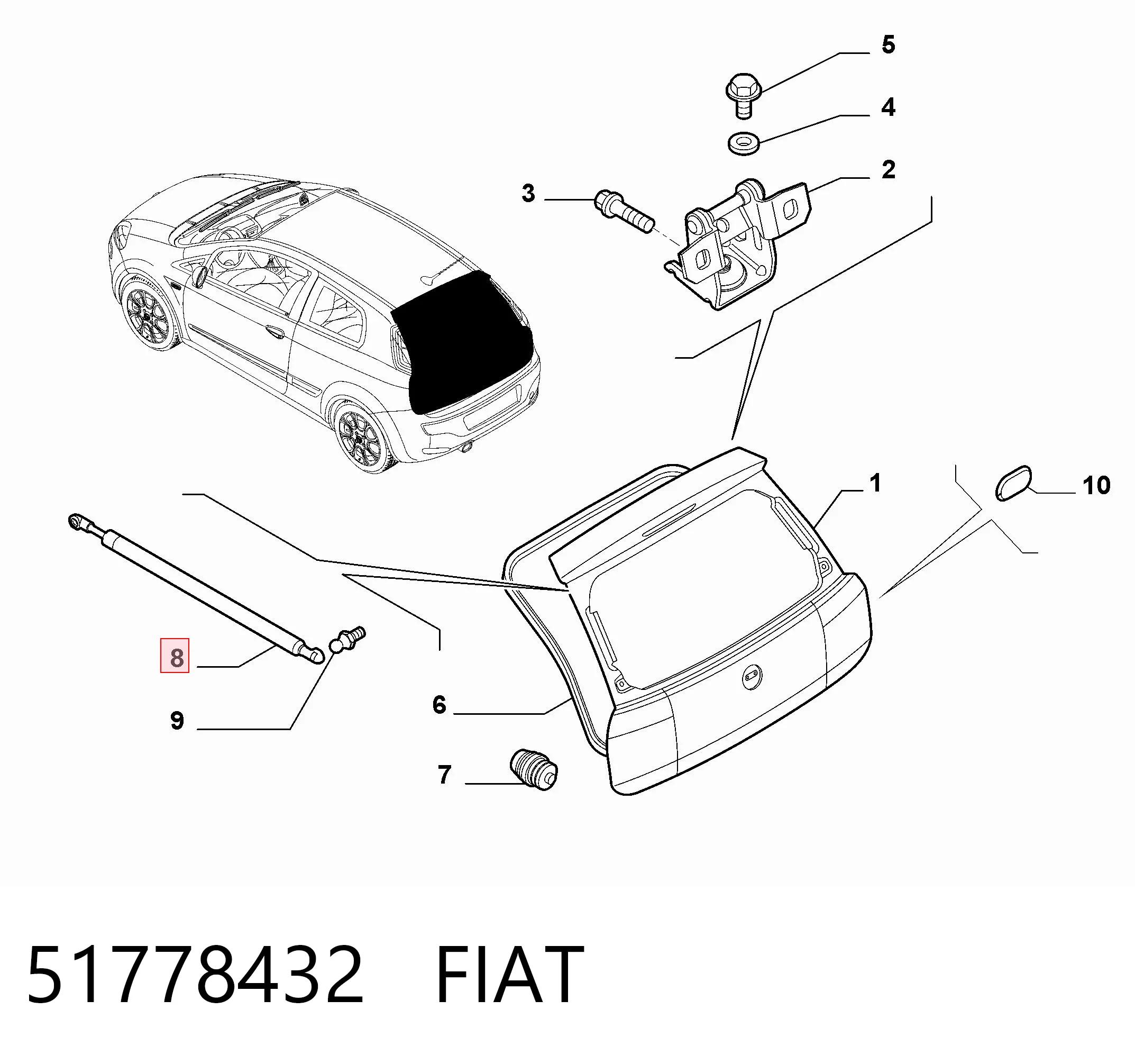51778432 Fiat/Alfa/Lancia Amortyzator klapy bagażnika (3/5 drzwi-tylnych)