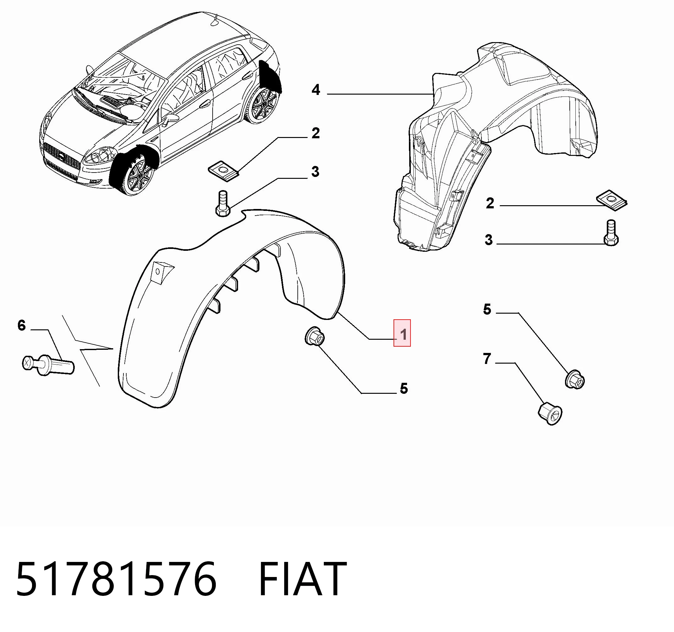 Nadkole błotnika przedniego prawe Fiat Punto GRAND hatchback (199) (2005 - 2018) cena, od 21,59 USD