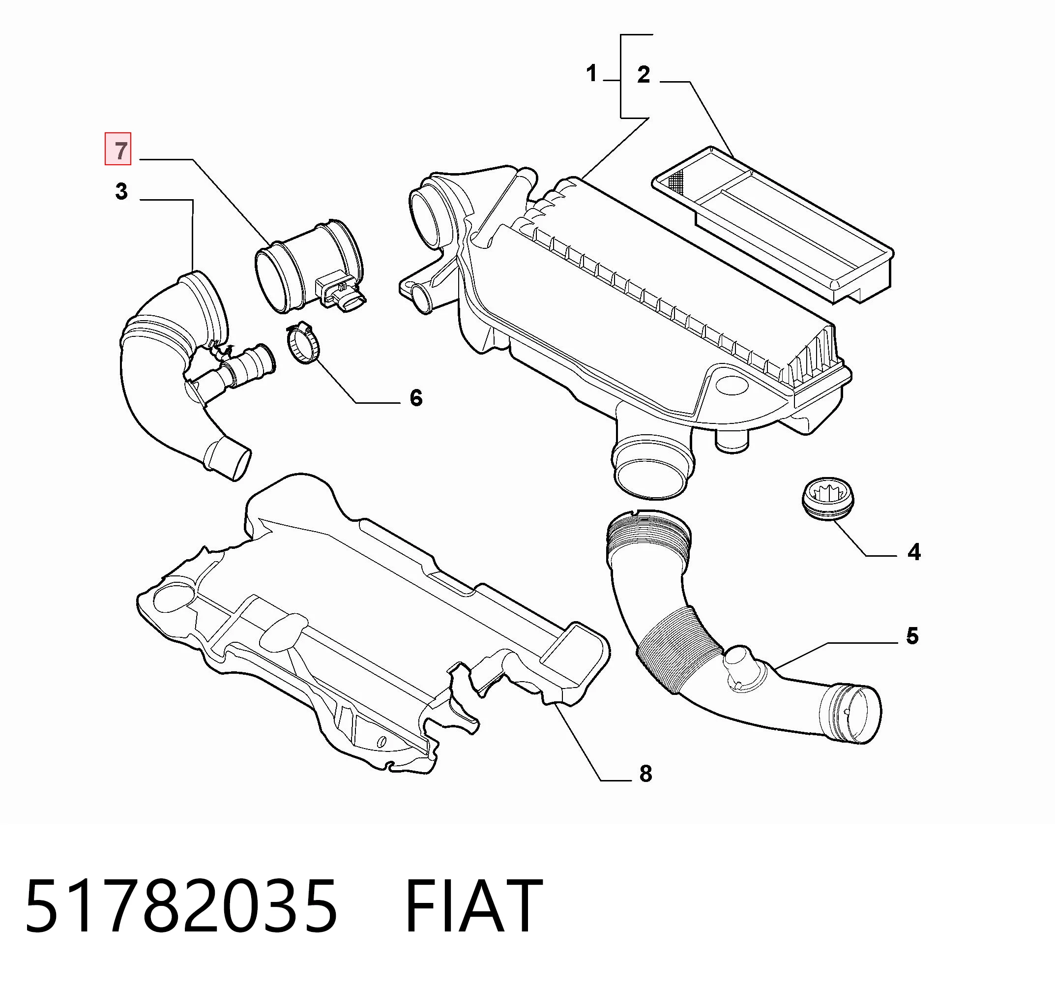 51782035 Fiat/Alfa/Lancia Czujnik przepływu powietrza, przepływomierz powietrza M.A.F.