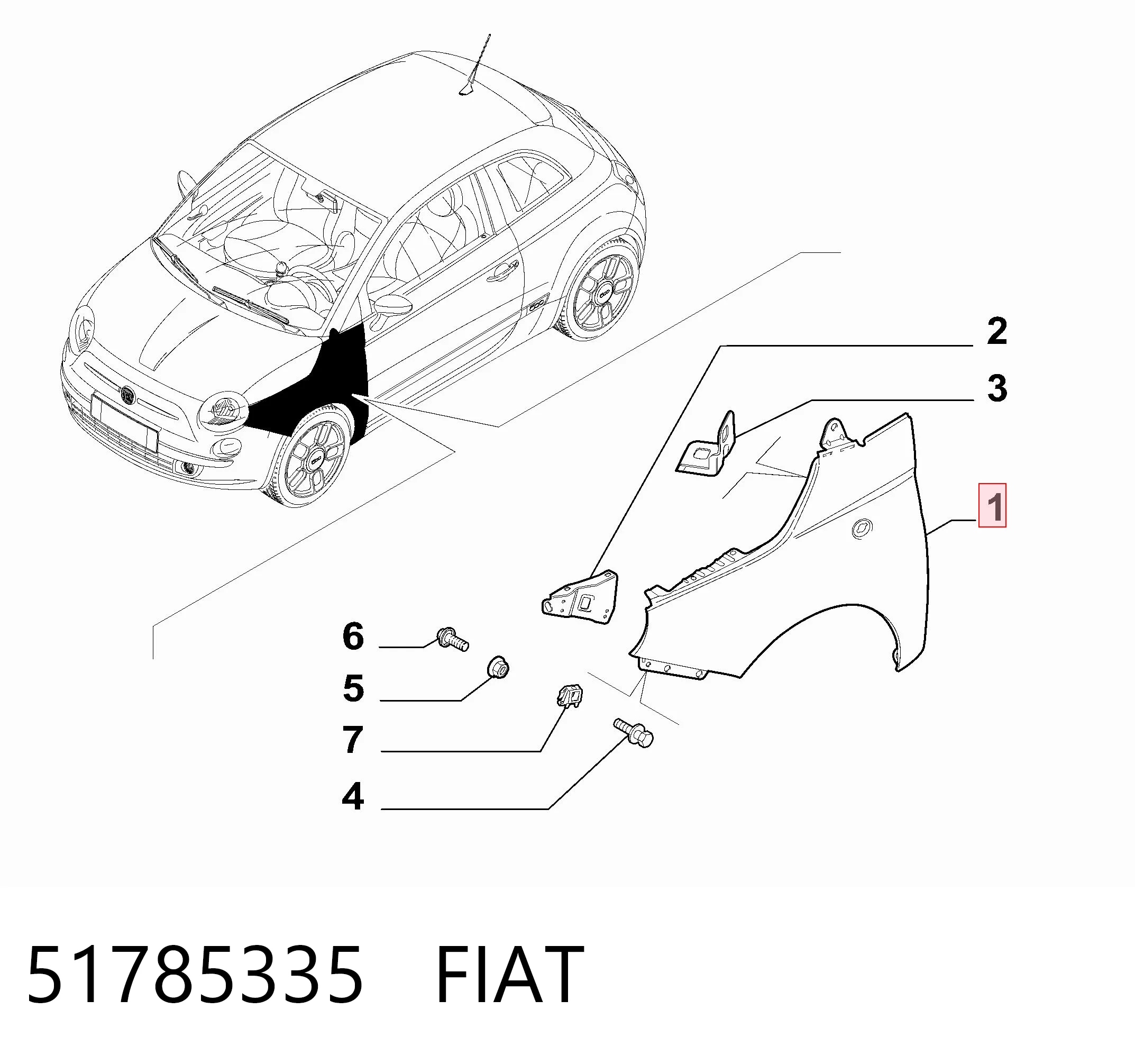  Błotnik przedni prawy Fiat 500 