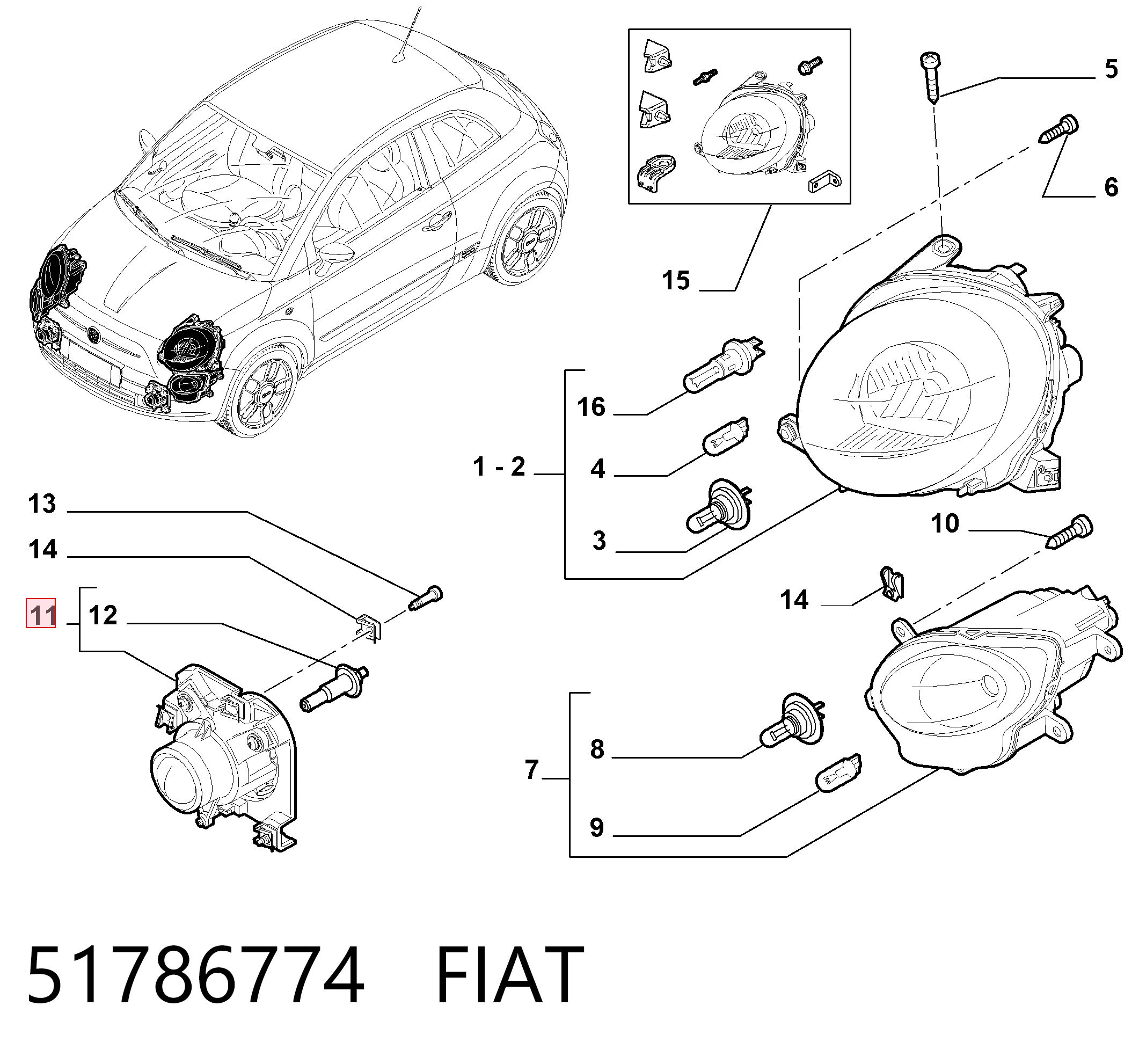 Do koszyka Lampa przeciwmgielna lewa Fiat 500  312