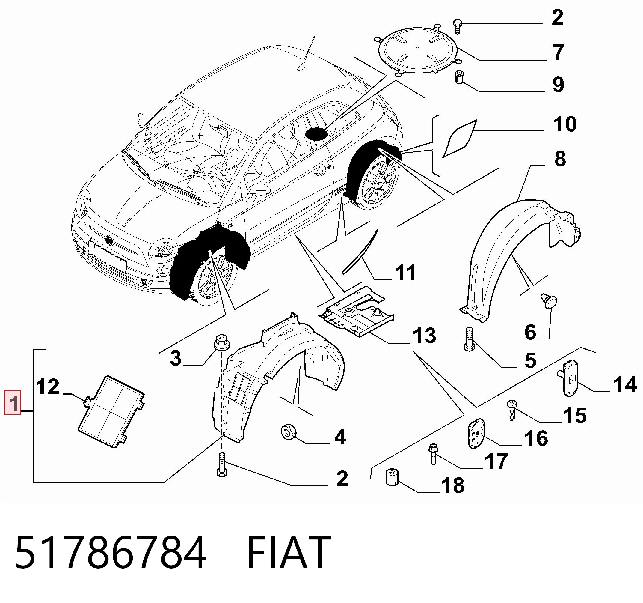 Nadkole błotnika przedniego lewe do Fiat 500  312