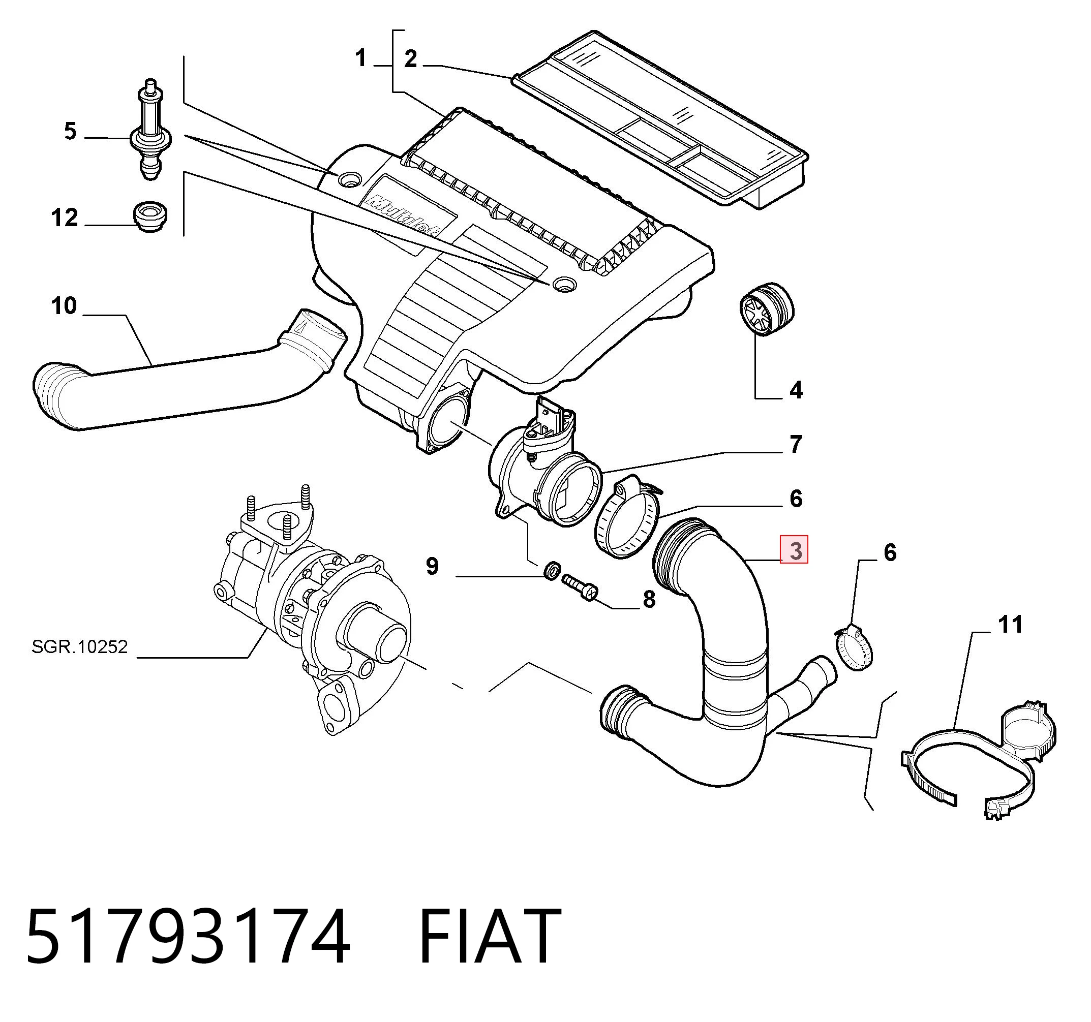 Króciec powietrza, przepływomierz do Fiat Punto II 188