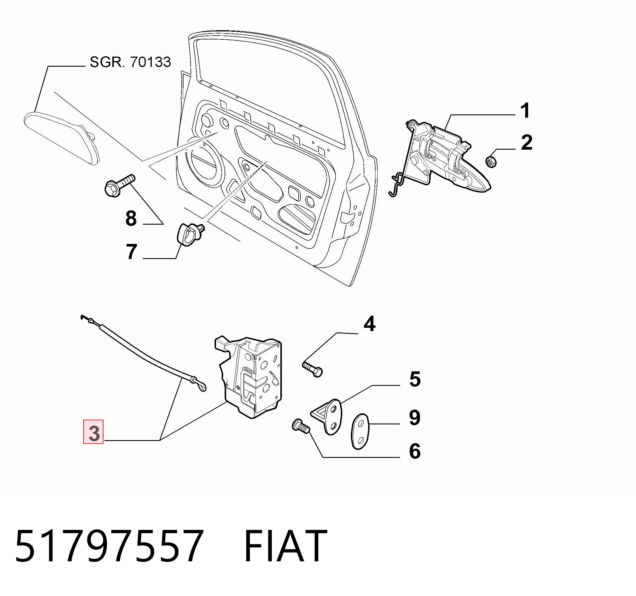 51797557 Fiat/Alfa/Lancia Zamek drzwi przednich lewych