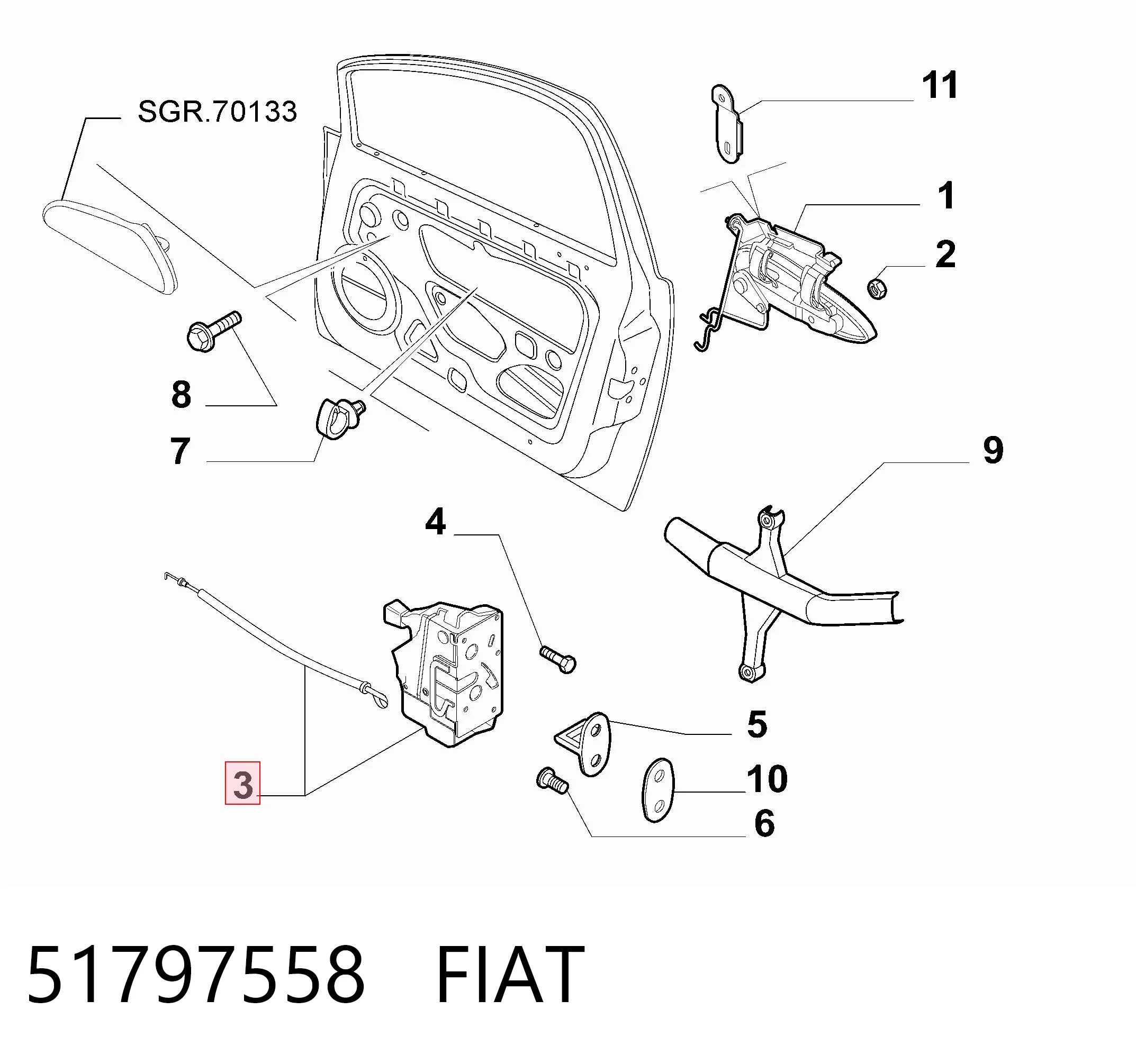 Zamek drzwi przednich prawych Fiat Punto GRAND hatchback (199) (2005 - 2018) cena, od 61,25 USD