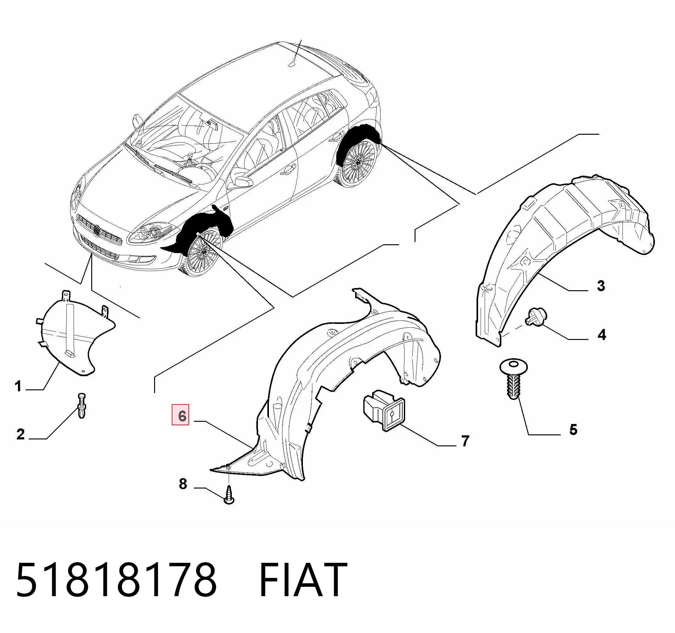 Nadkole błotnika przedniego lewe do Fiat Bravo II 198