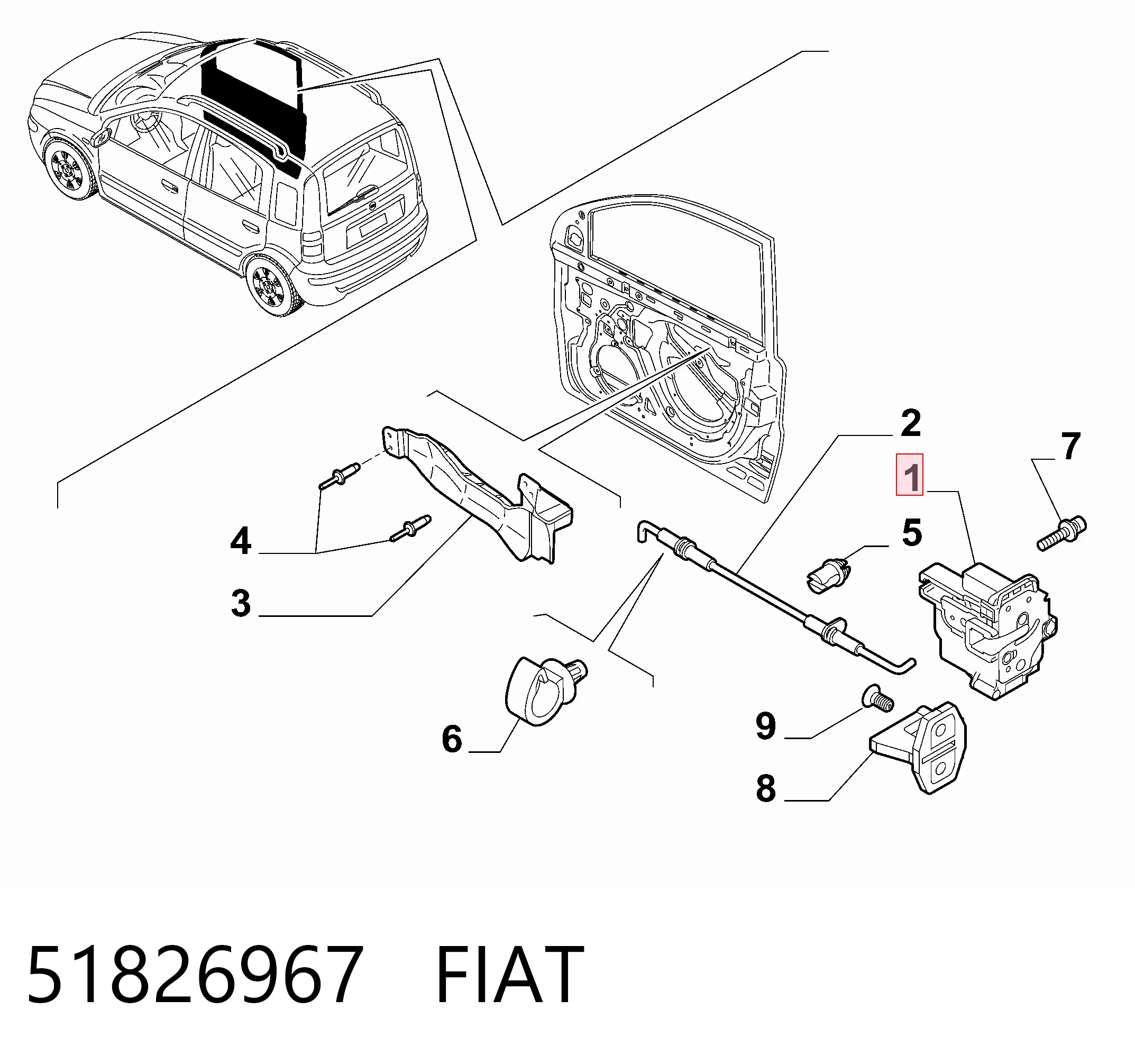 Do koszyka Zamek drzwi przednich prawych Fiat Panda II 169A
