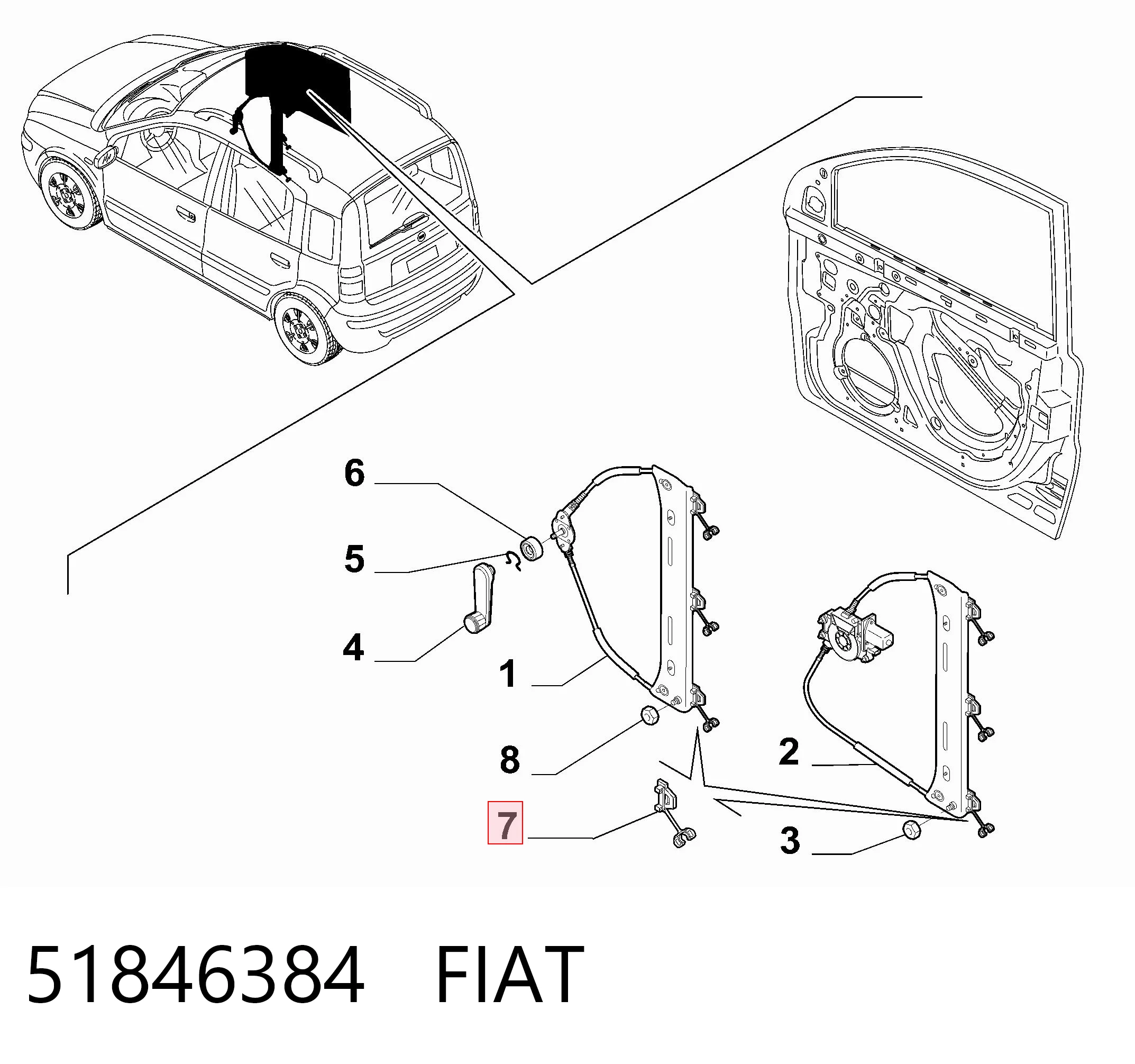  Mechanizm podnoszenia szyby drzwi przednich prawych Fiat Panda 2