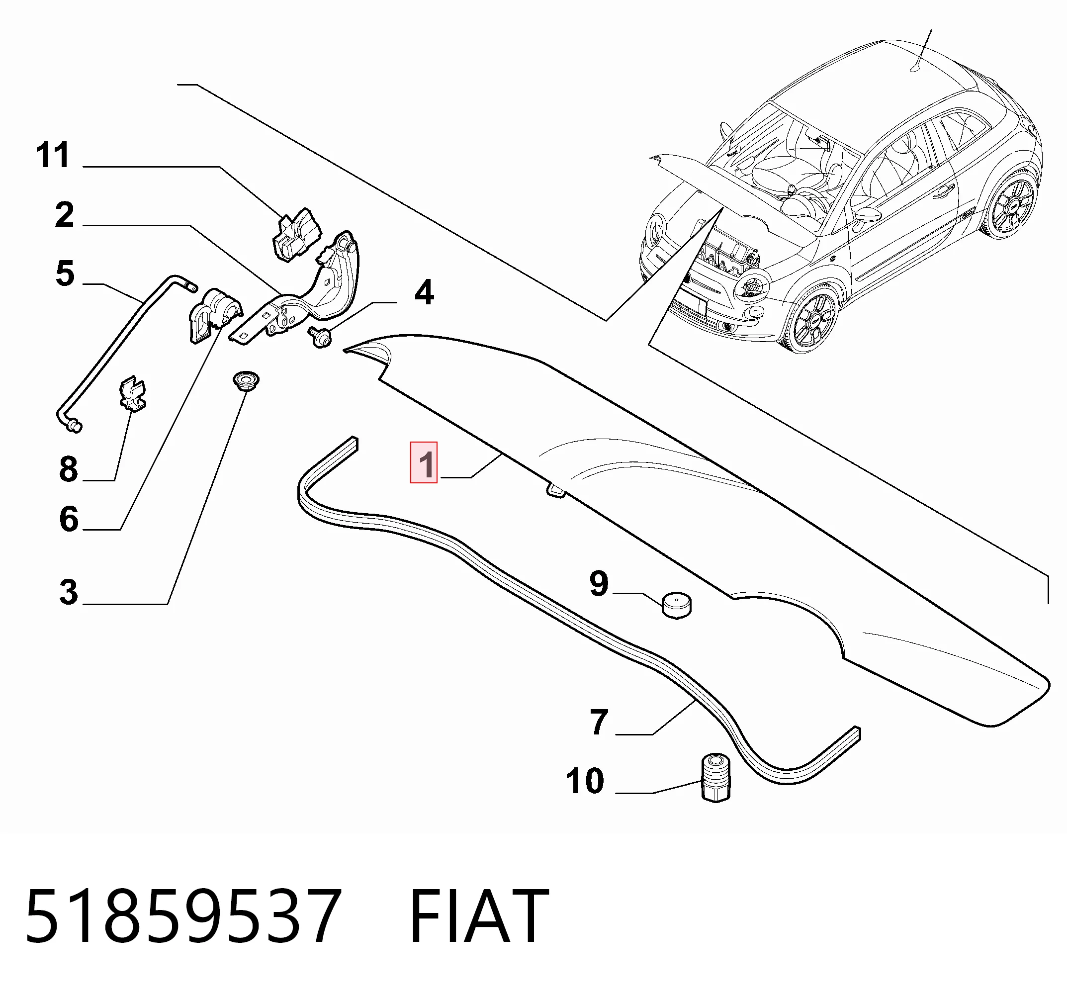 Do koszyka Maska silnika Fiat 500  312