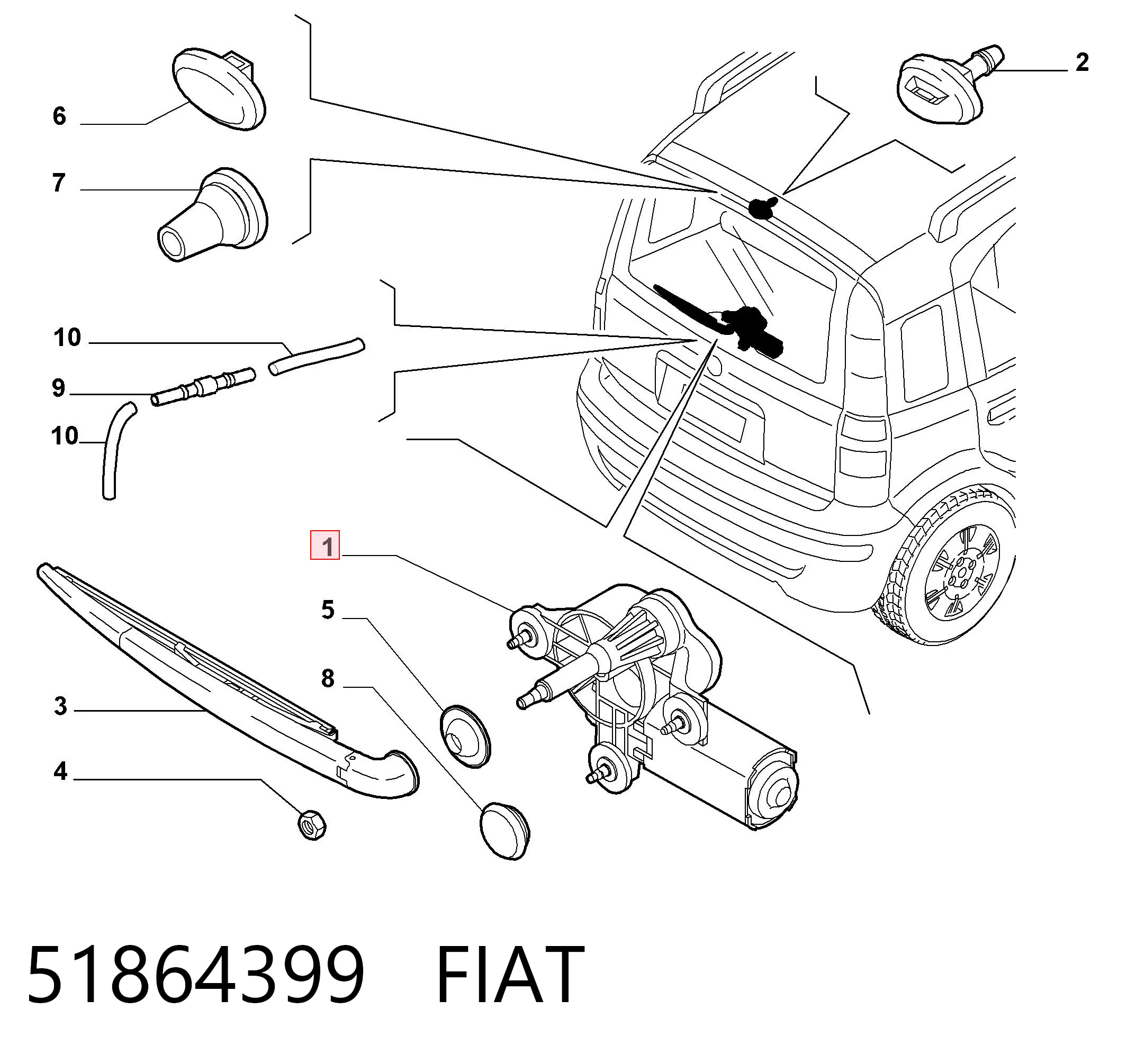 Silniczek wycieraczki tylnej szyby Fiat Panda II