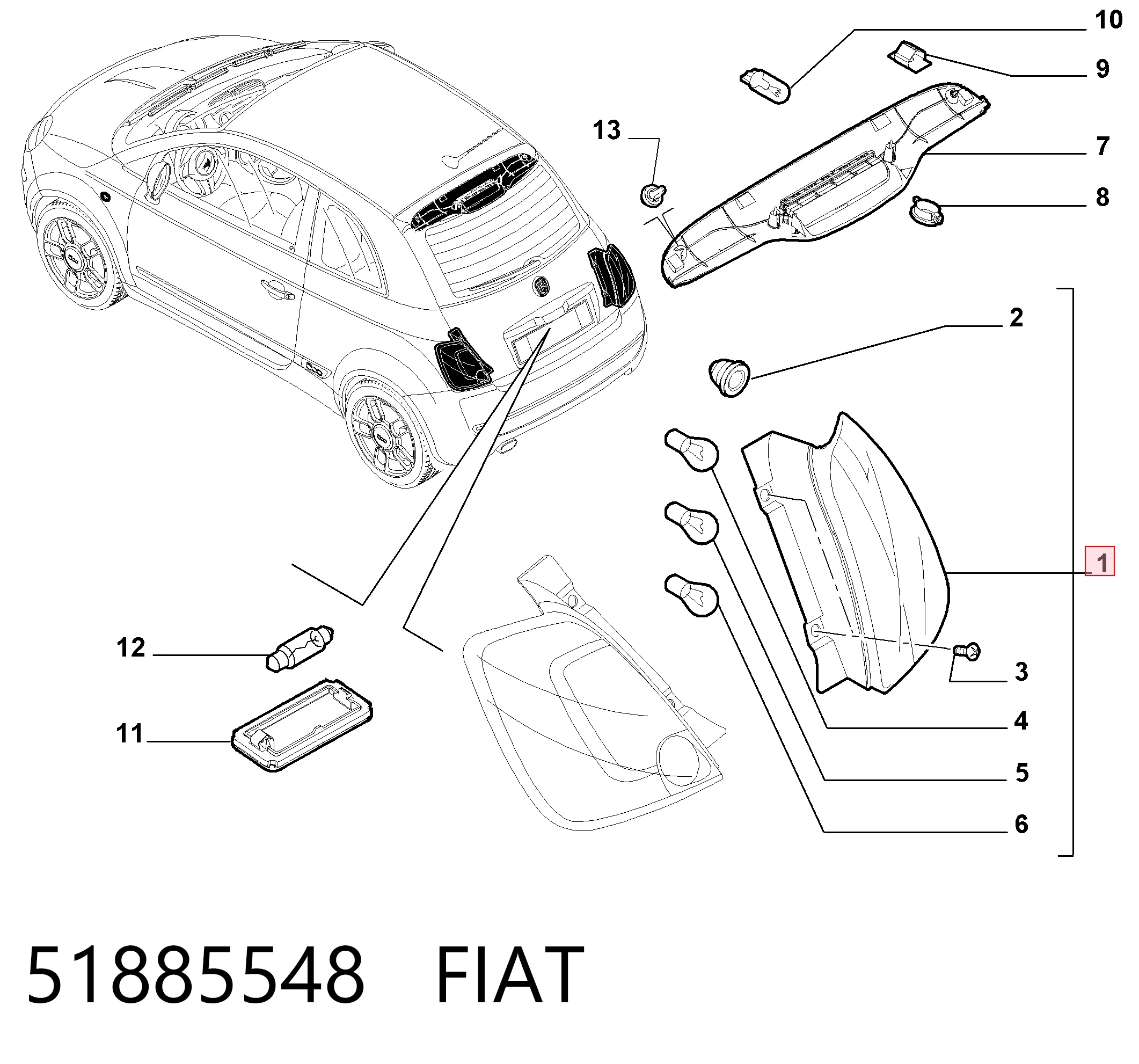 Do koszyka Lampa zespolona tylna lewa Fiat 500  312