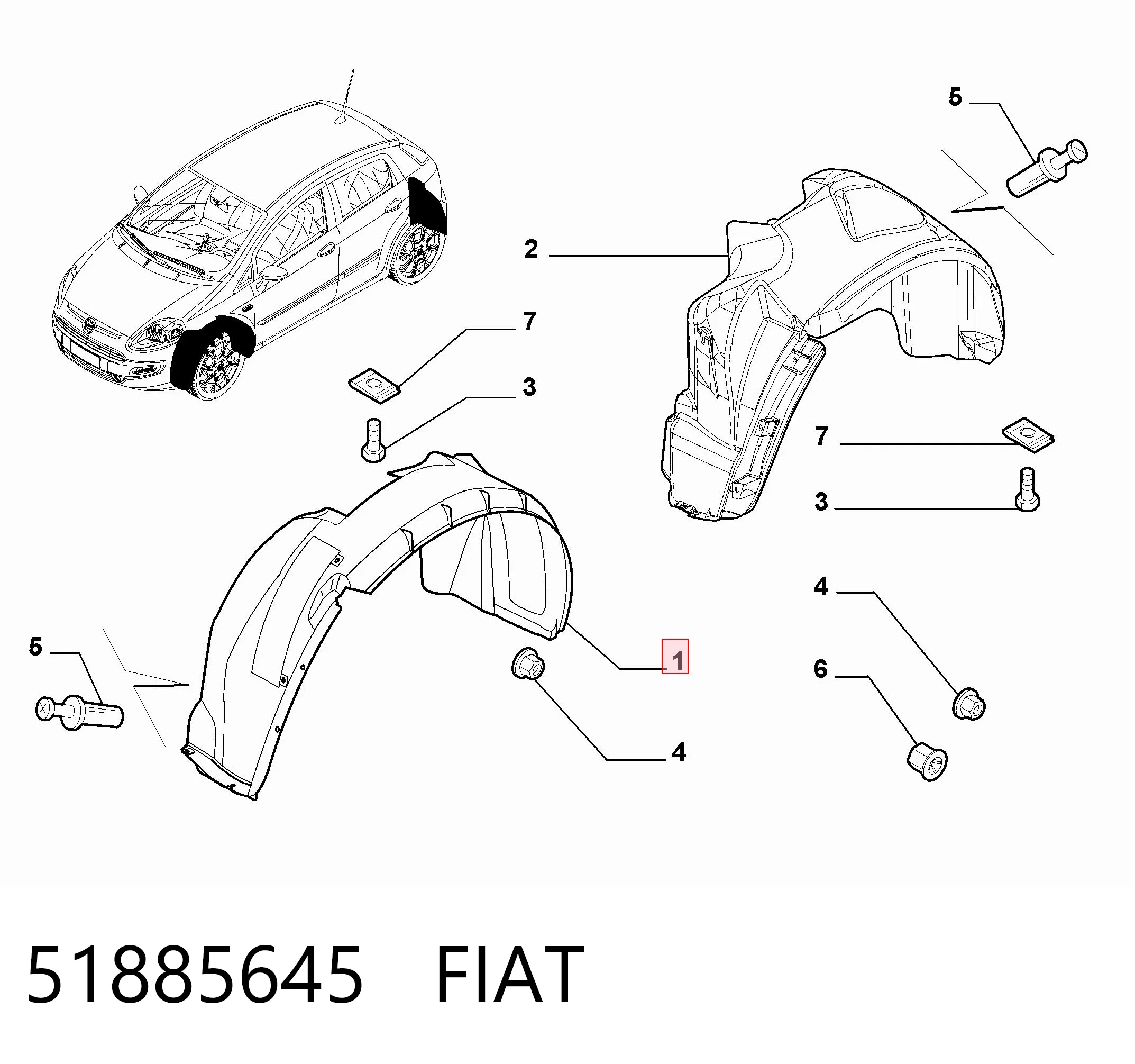 Do koszyka Nadkole błotnika przedniego lewe Fiat Punto GRAND 199