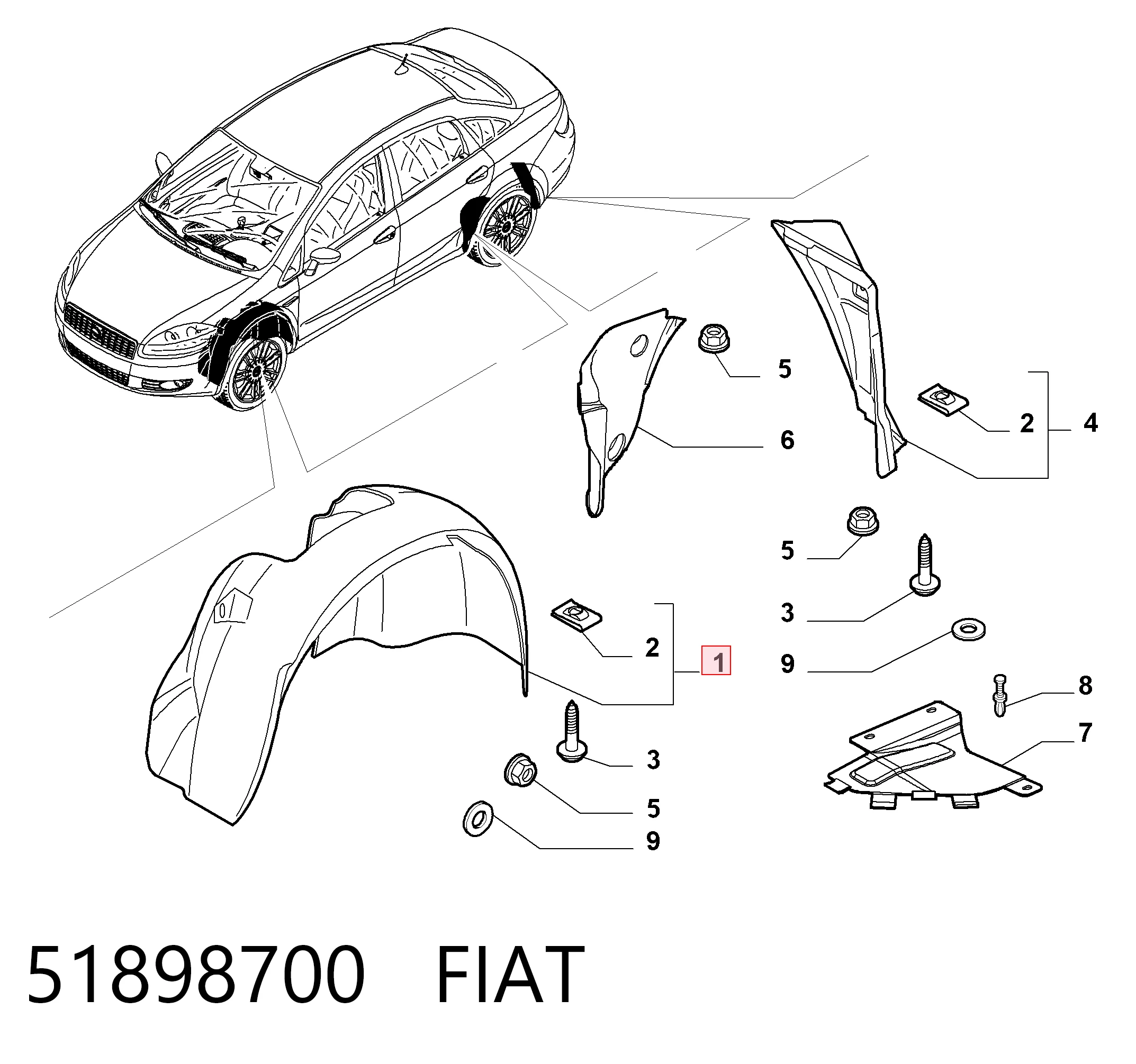 Nadkole błotnika przedniego prawe Fiat Linea sedana (323) (2007 - 2026) cena, od 25,94 USD