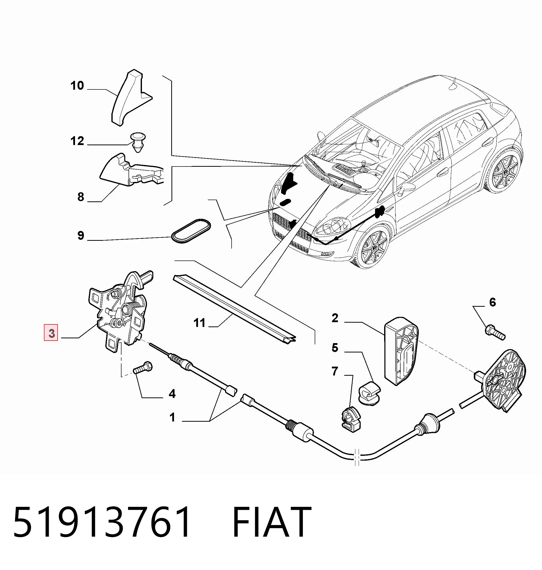 Zamek maski do Fiat Punto GRAND 199