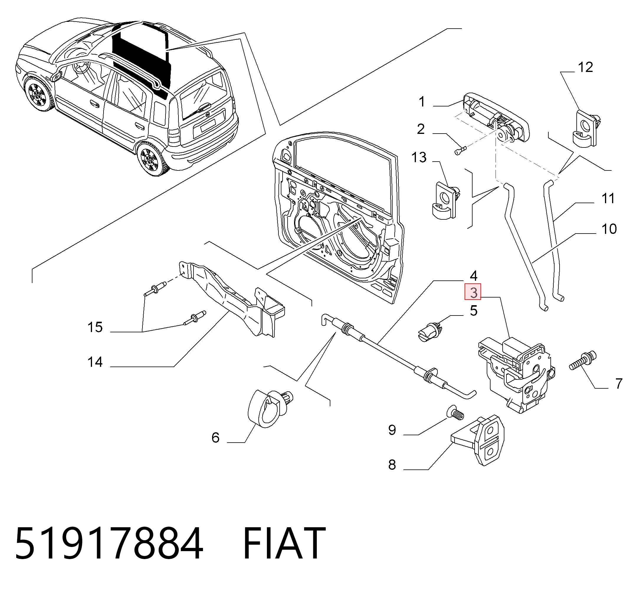  Zamek drzwi przednich lewych Fiat Panda 2