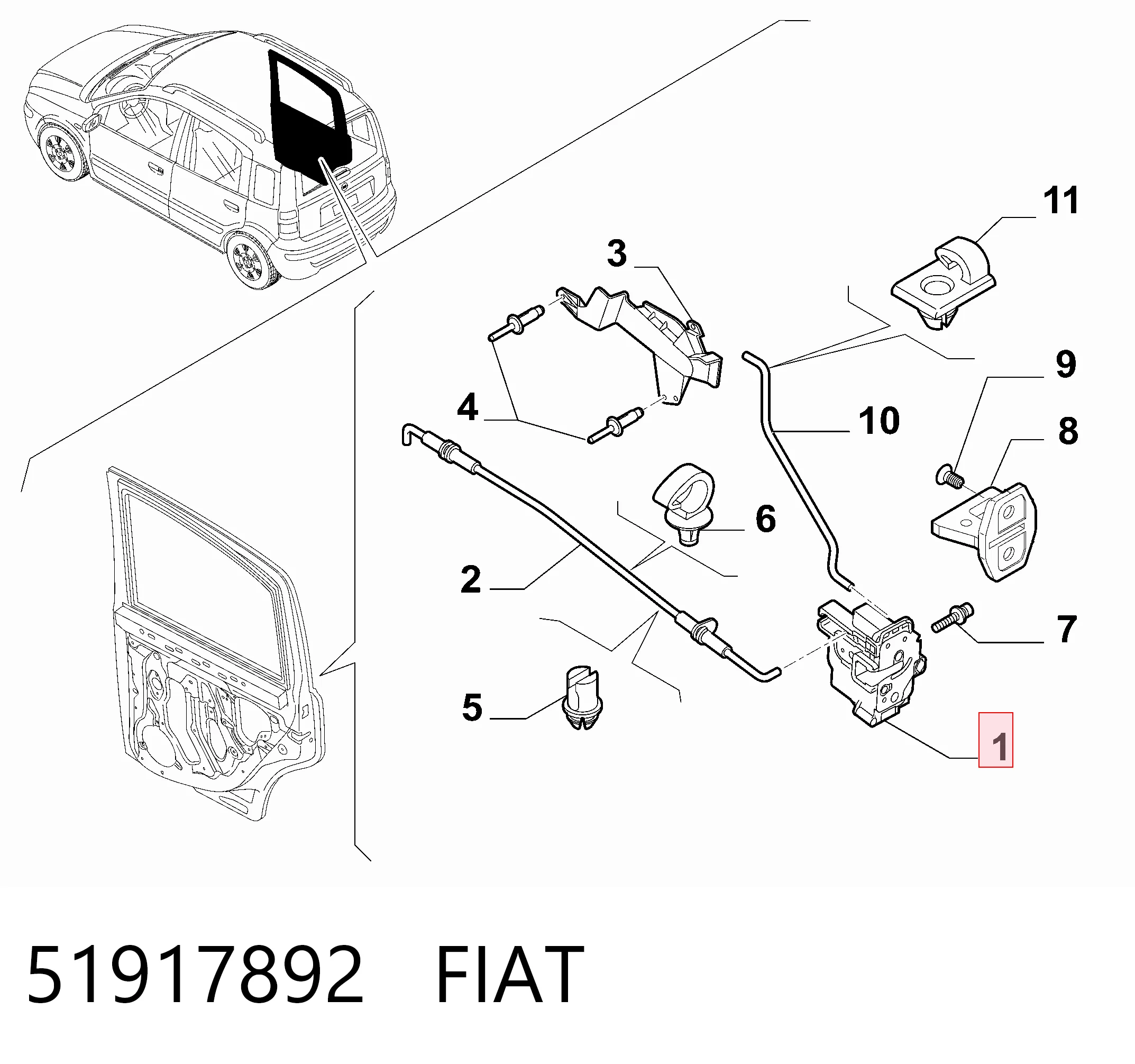 Do koszyka Zamek drzwi tylnych prawych Fiat Panda II 169A