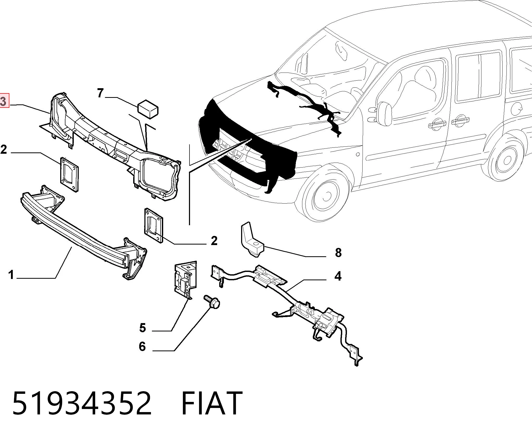 Osłona chłodnicy kompletna (panel mocowania reflektorów) do Fiat Doblo I 223