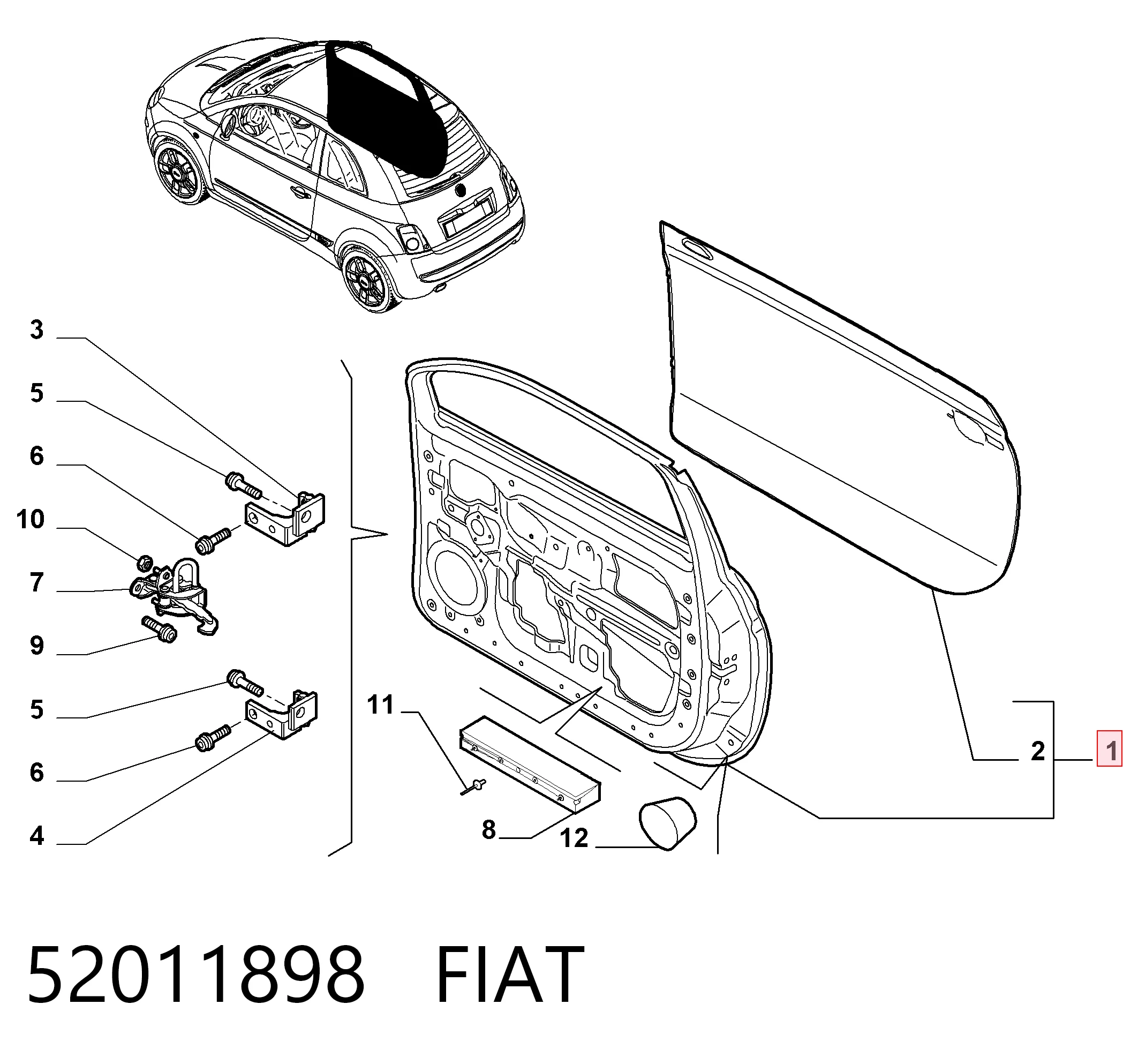 Drzwi przednie prawe do Fiat 500  312