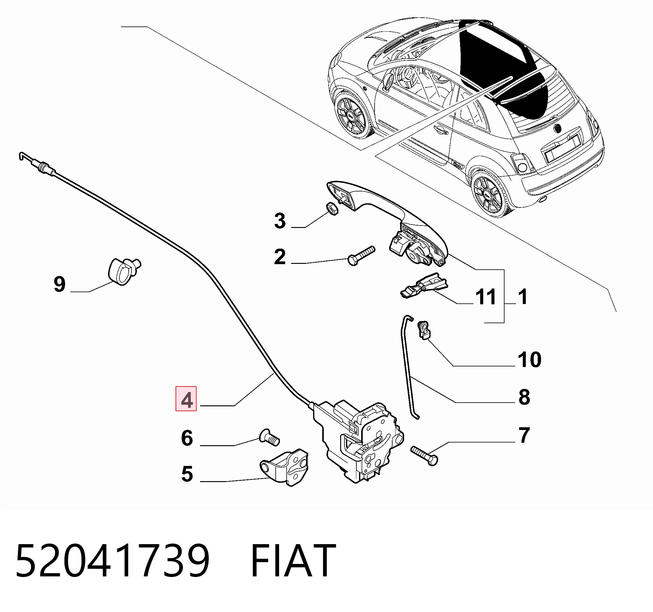 Zamek drzwi przednich lewych Fiat 500 