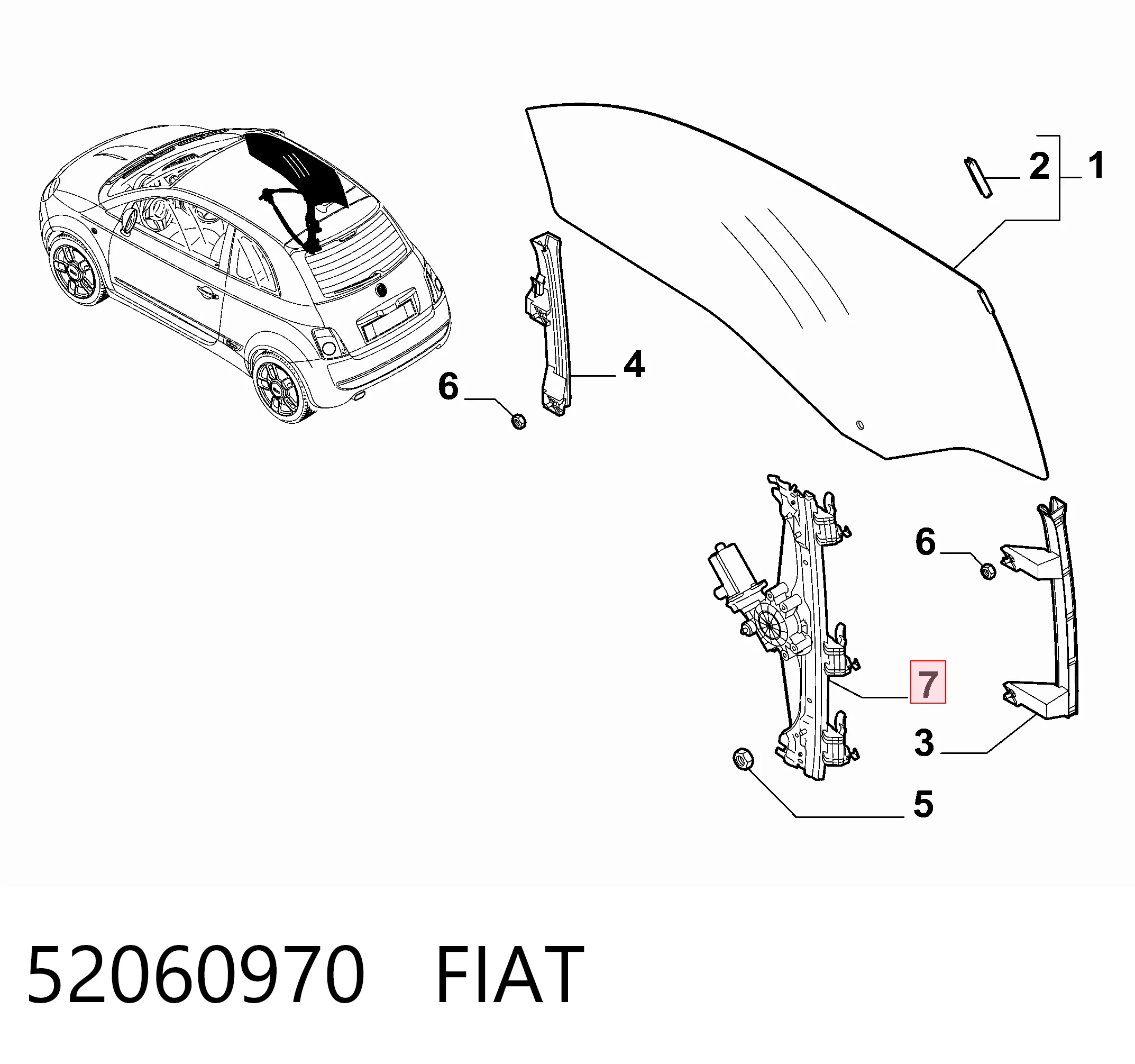52060970 Fiat/Alfa/Lancia Mechanizm podnoszenia szyby drzwi przednich prawych